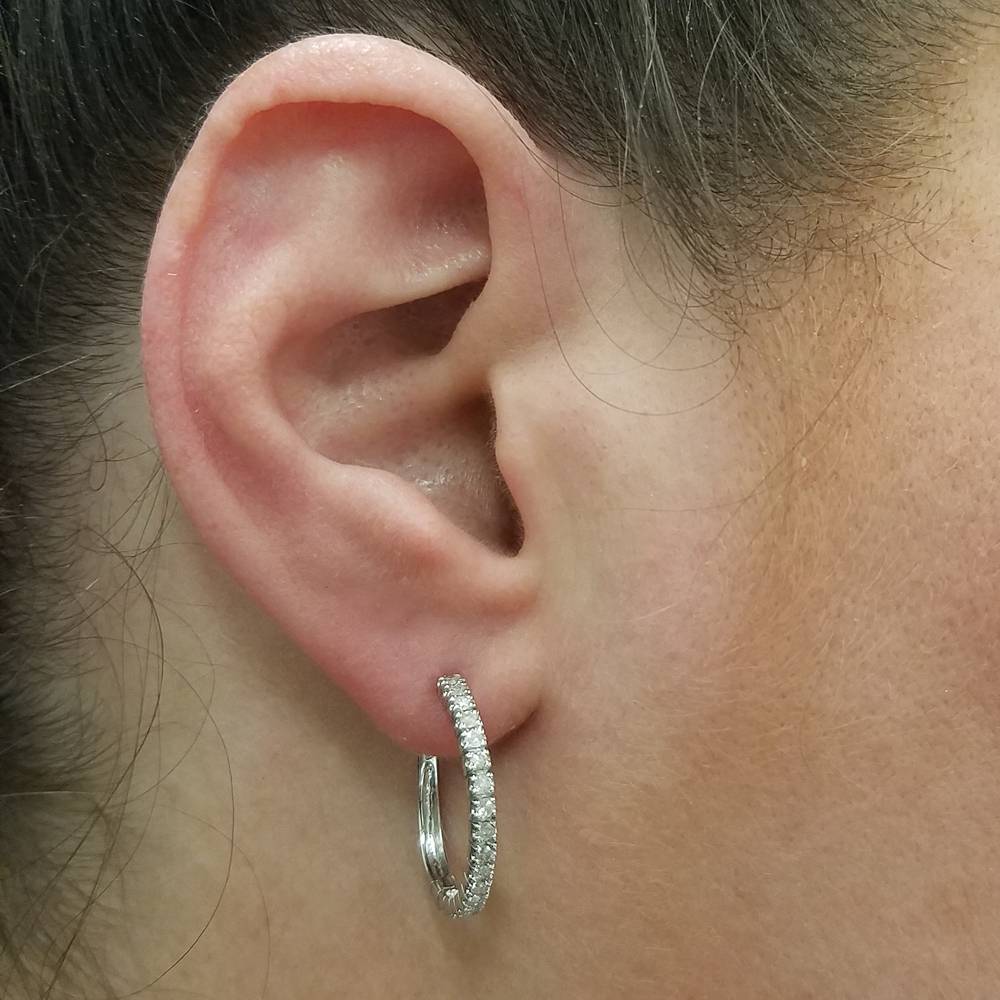 1/2 cttw Diamond Hoops in 10K White or Yellow Gold 1' Tall