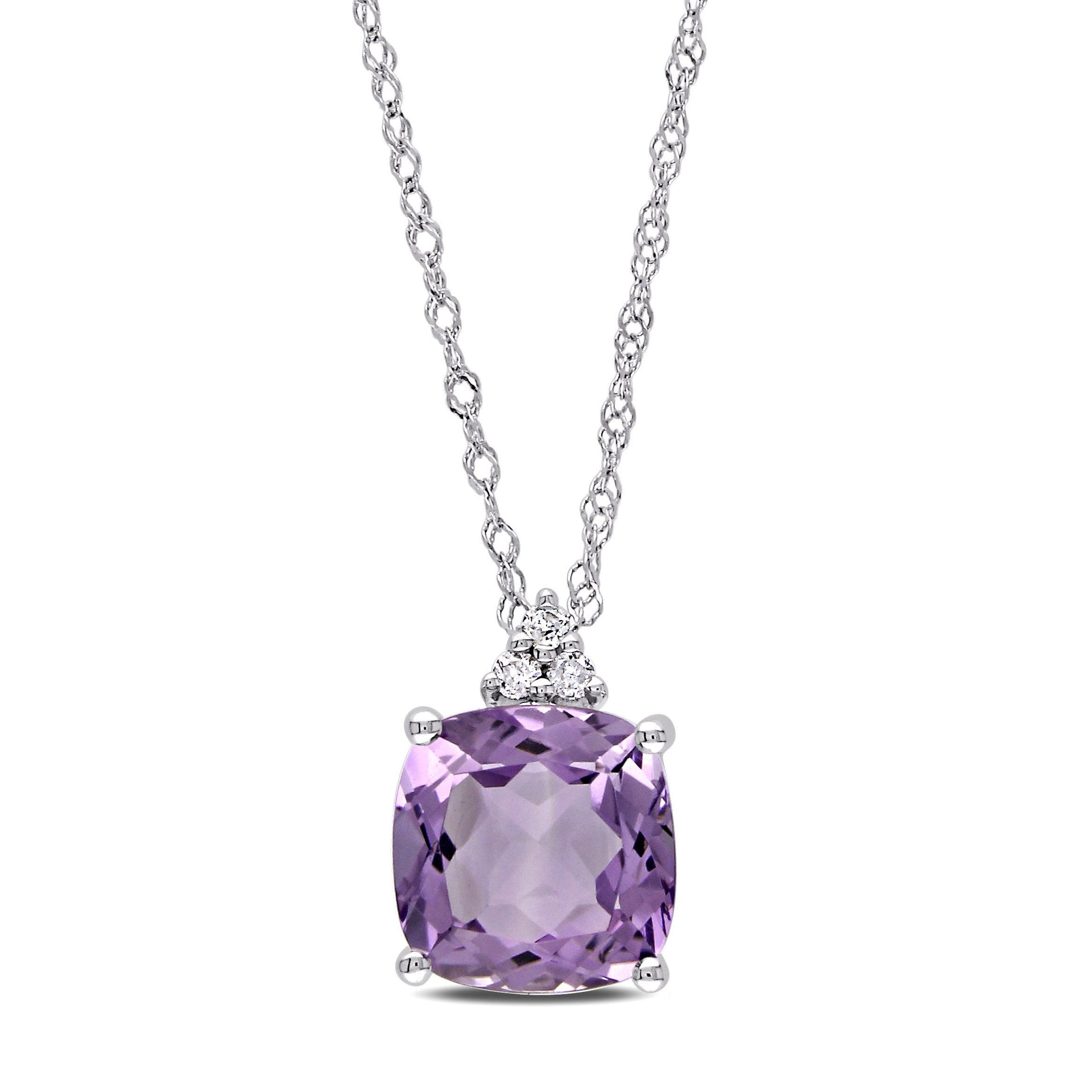1 3/4 ct TW Amethyst and Diamond Accents Pendant and Chain in 10k White Gold