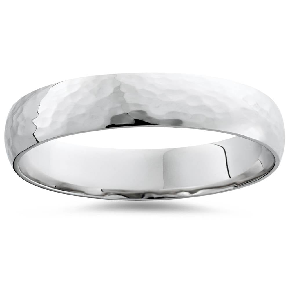 14K White Gold 4mm Hammered Wedding Band Ring New Size Selectable