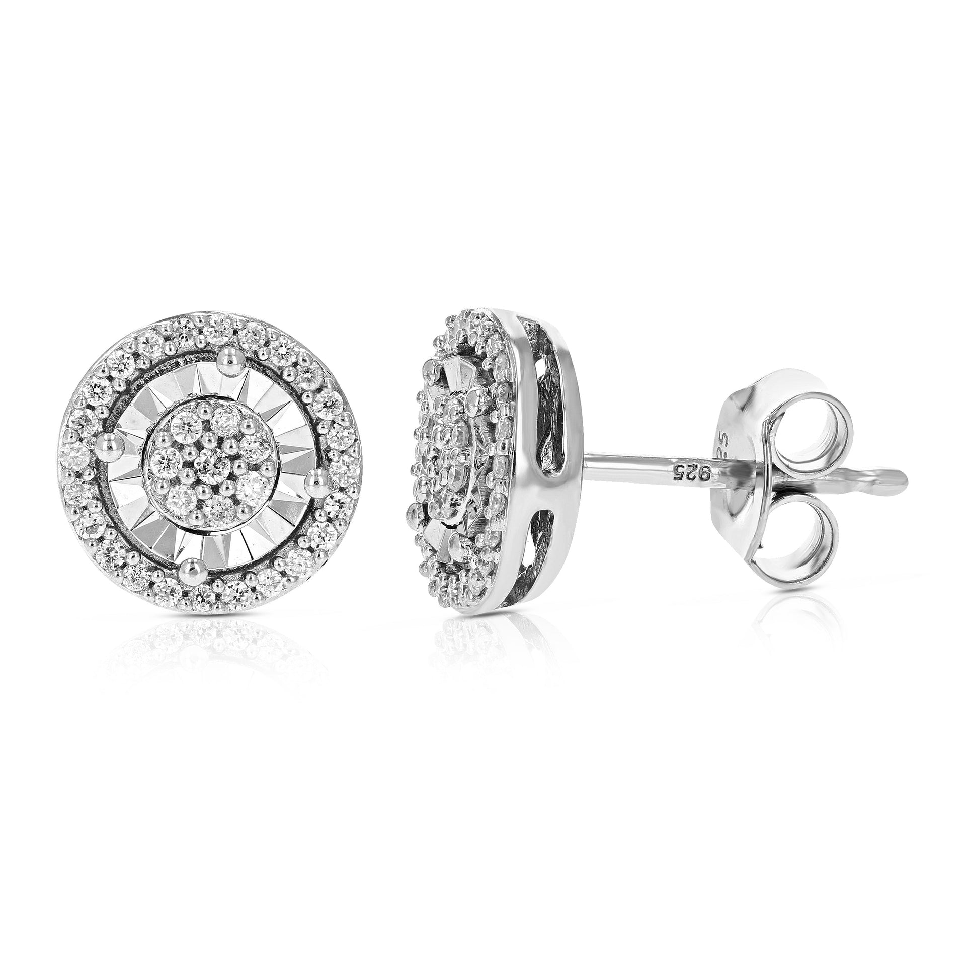 Round Stud Earrings With 1/5 cttw Lab Grown Diamonds In .925 Sterling Silver Prong Settings