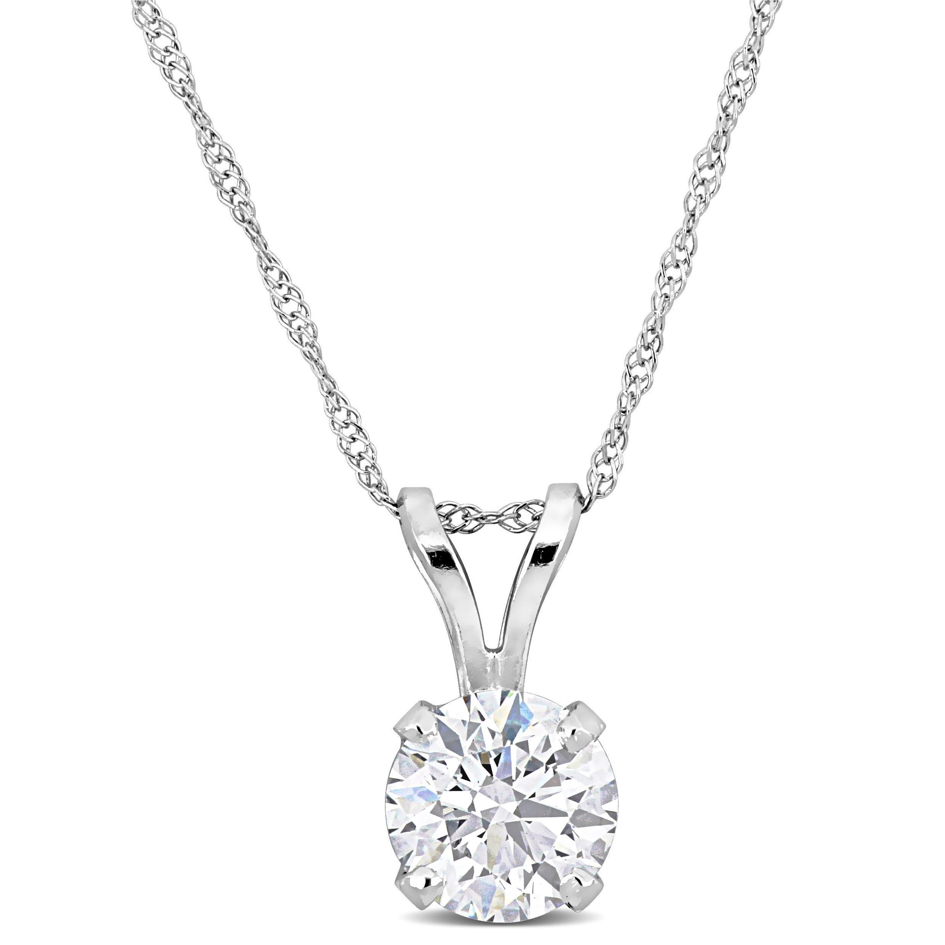 1ct TDW Lab-Grown Diamond Solitaire Pendant with Chain in 14k White Gold