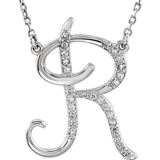 1/4ct Diamond 'R' Initial Pendant 18' Necklace 14K White Gold