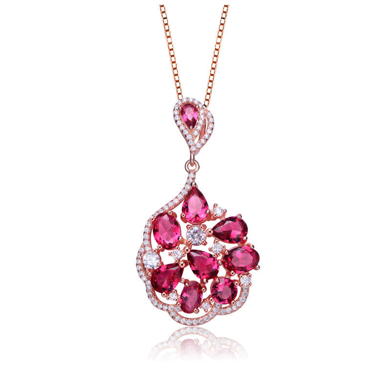 Rose Gold Plated Multi Colored Cubic Zirconia Pendant Necklace