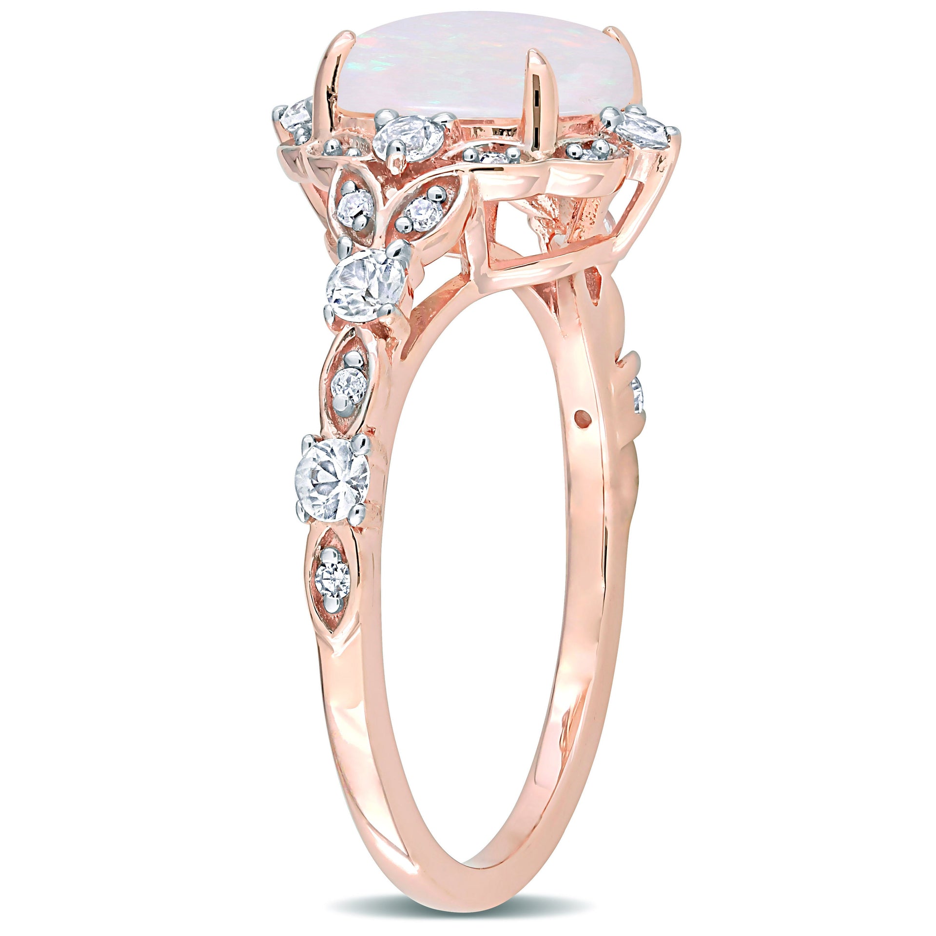 4/5 CT TGW Opal White Sapphire and Diamond Accent Vintage Style Ring in 10K Rose Gold
