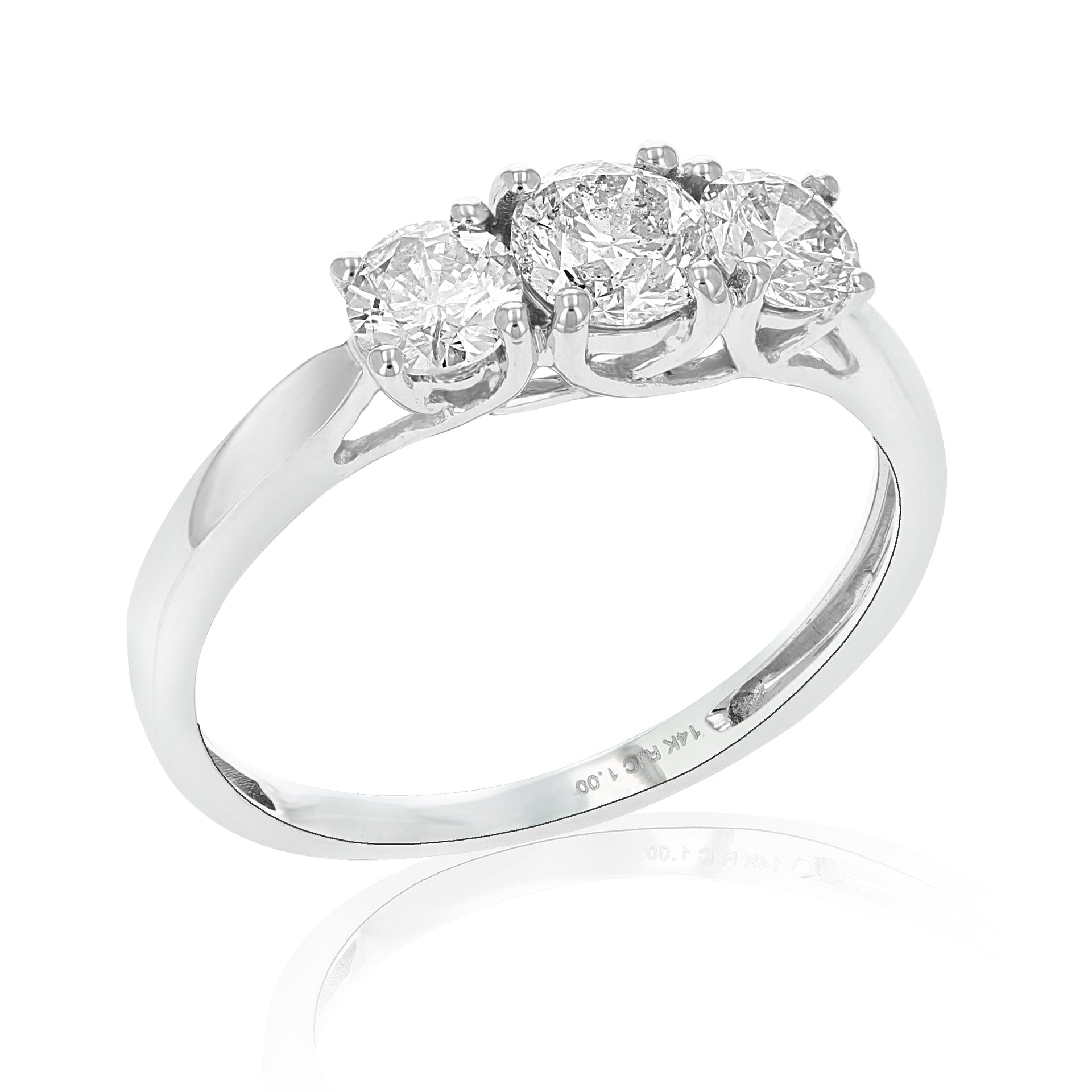 1 cttw 3 Stone Diamond Engagement Ring 14K White Gold Round Bridal Wedding