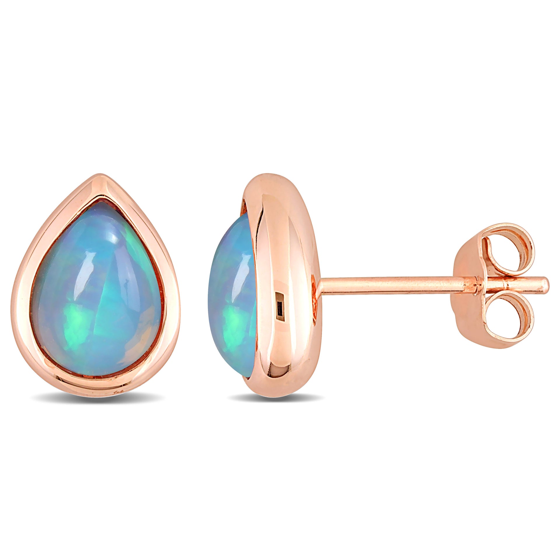 Mimi & Max 2 1/5ct TGW Pear-cut Ethiopian Blue Opal Stud Earrings in 10k Rose Gold
