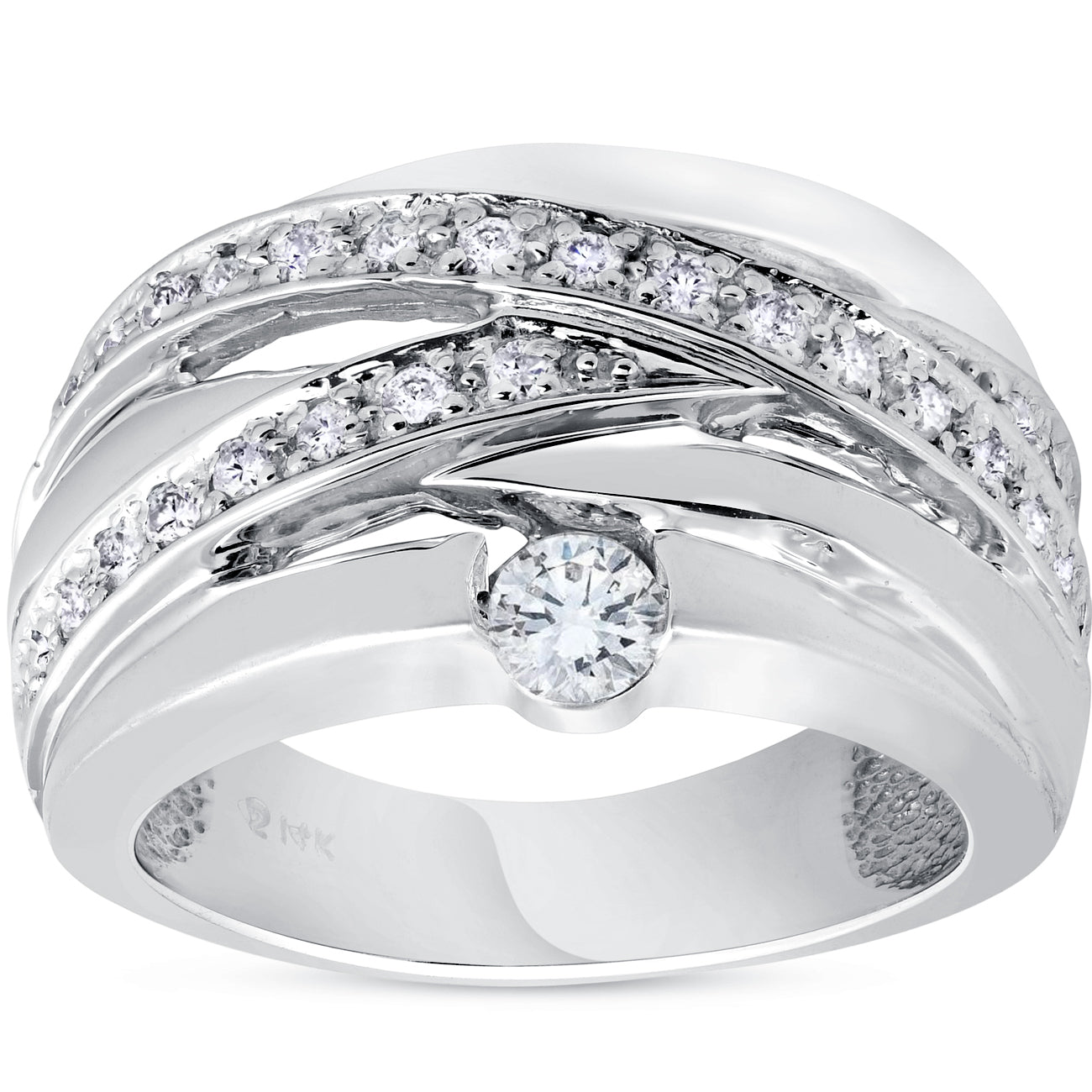 3/4 CT Diamond Womens Wide Solitaire Right Hand Ring 14k White Gold Multi Row Size Selectable