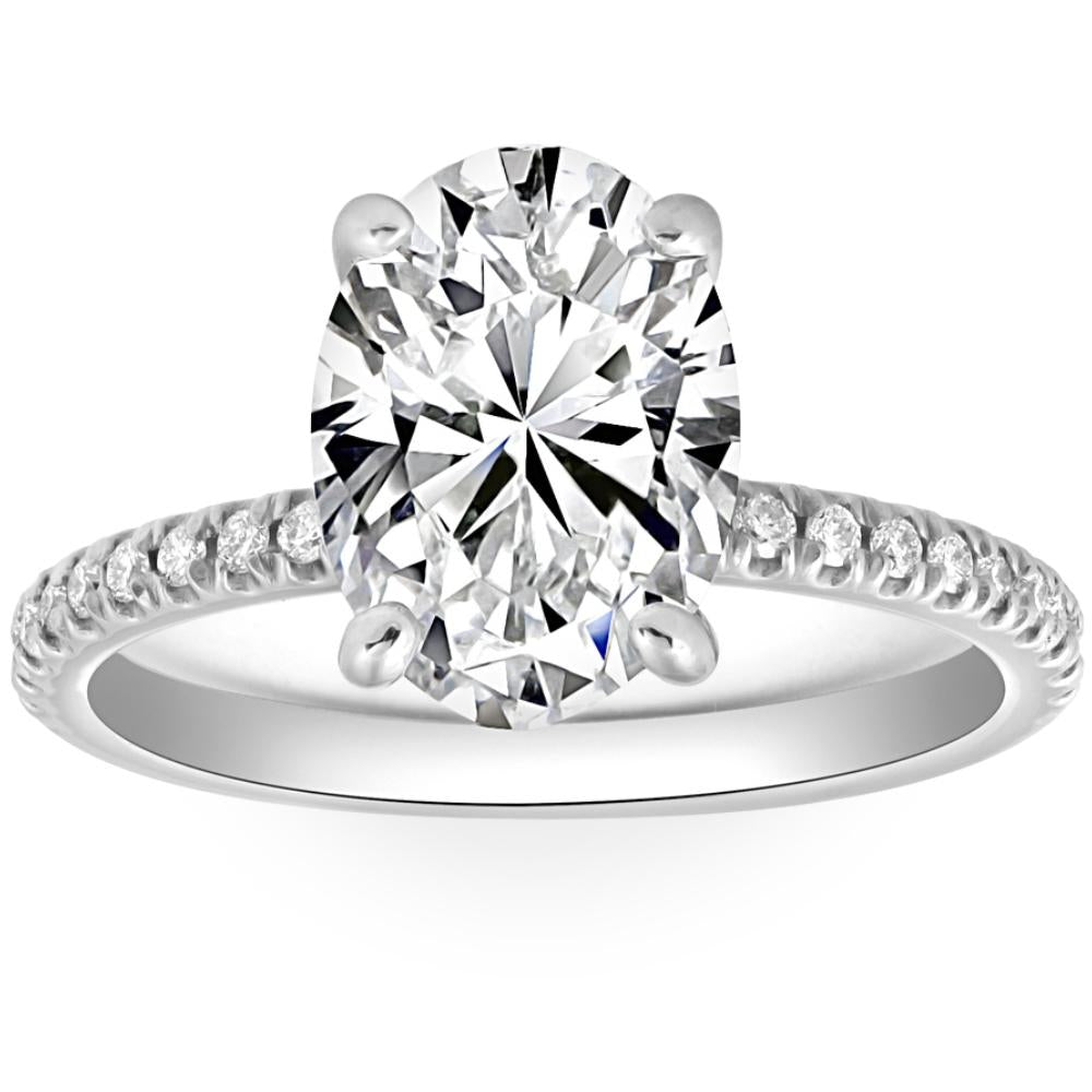 3 1/2 ct Oval Diamond Engagement Accent Ring 14k White Gold Lab Grown