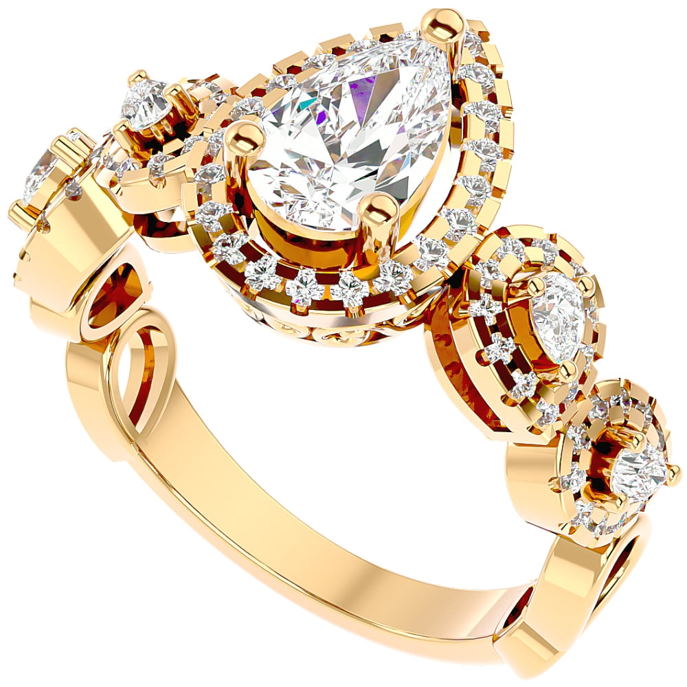 1 1/2 ct Diamond & Moissanite Halo Engagement Ring in 10k Gold
