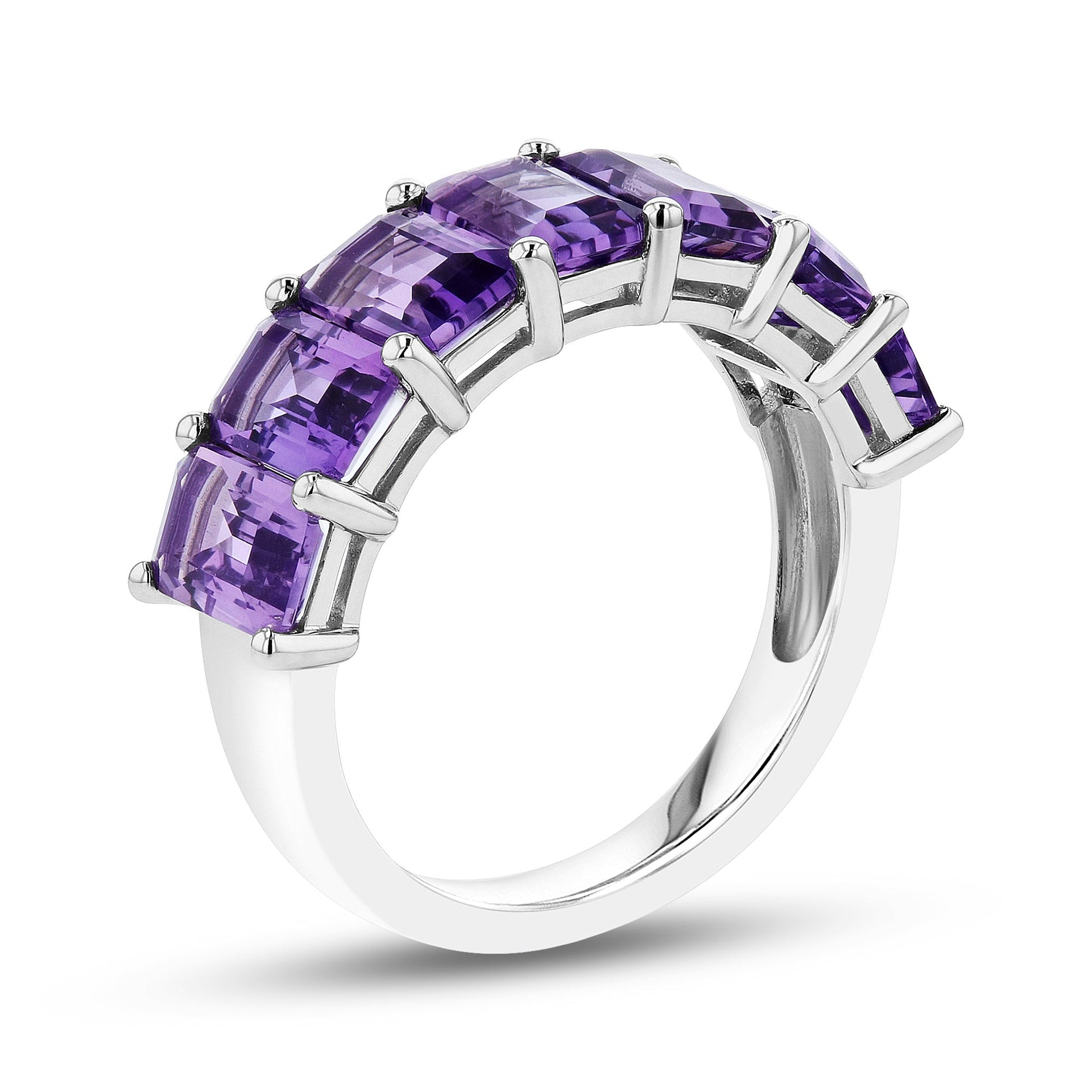 3.56ctw Emerald Cut Amethyst Wedding Band in 14k White Gold