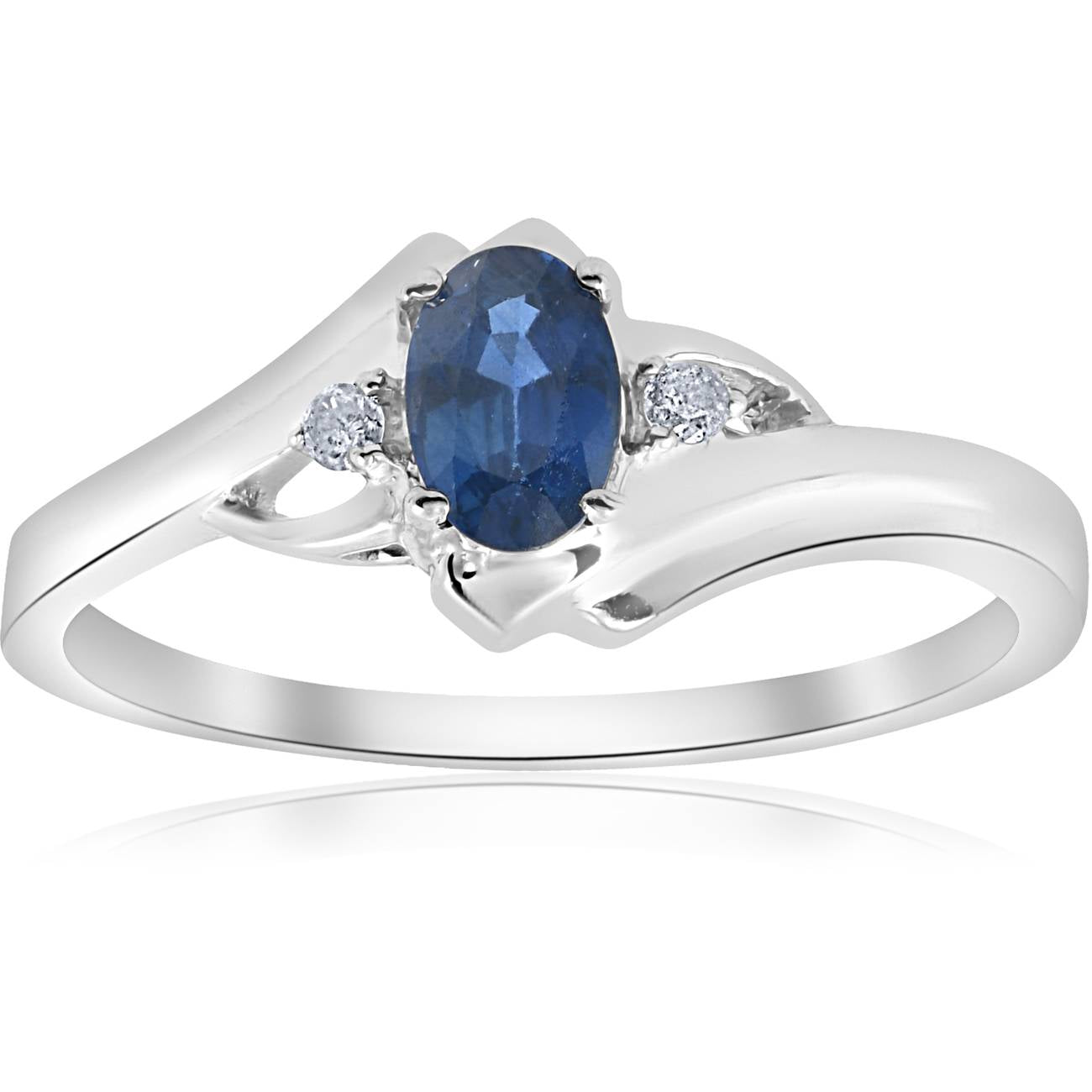 1/2 CT Oval Blue Sapphire Diamond Ring 14K White Gold