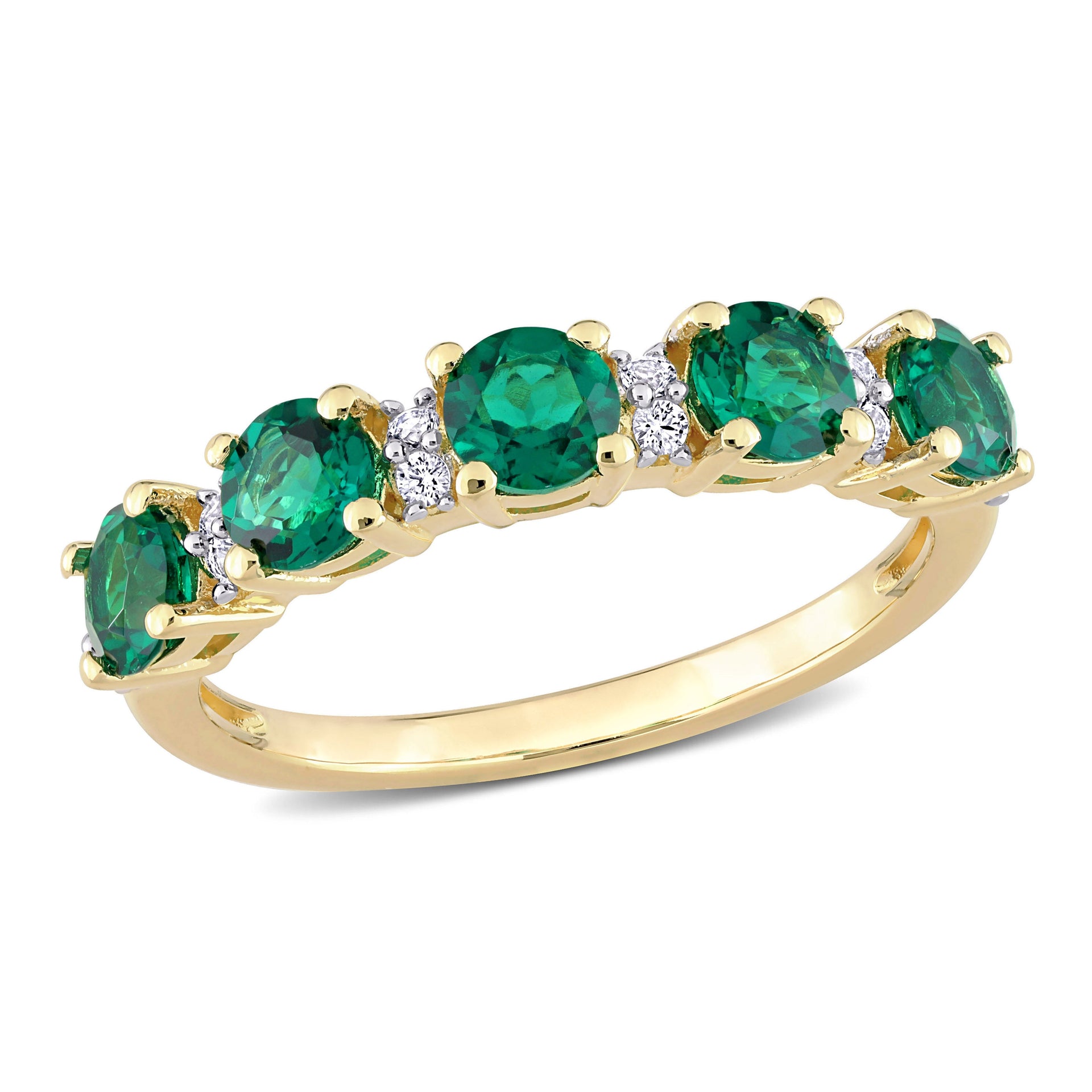 Mimi & Max Women's 1 2/5ct TGW Created Emerald and Created White Sapphire Semi Eternity Ring in Yellow Gold Plated Sterling Silver