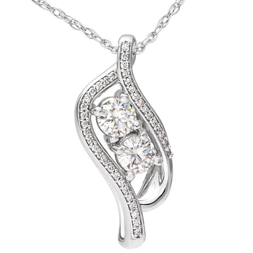 1 1/2 ct Two Stone Forever Us Diamond Pendant 14k White Gold 1' Tall