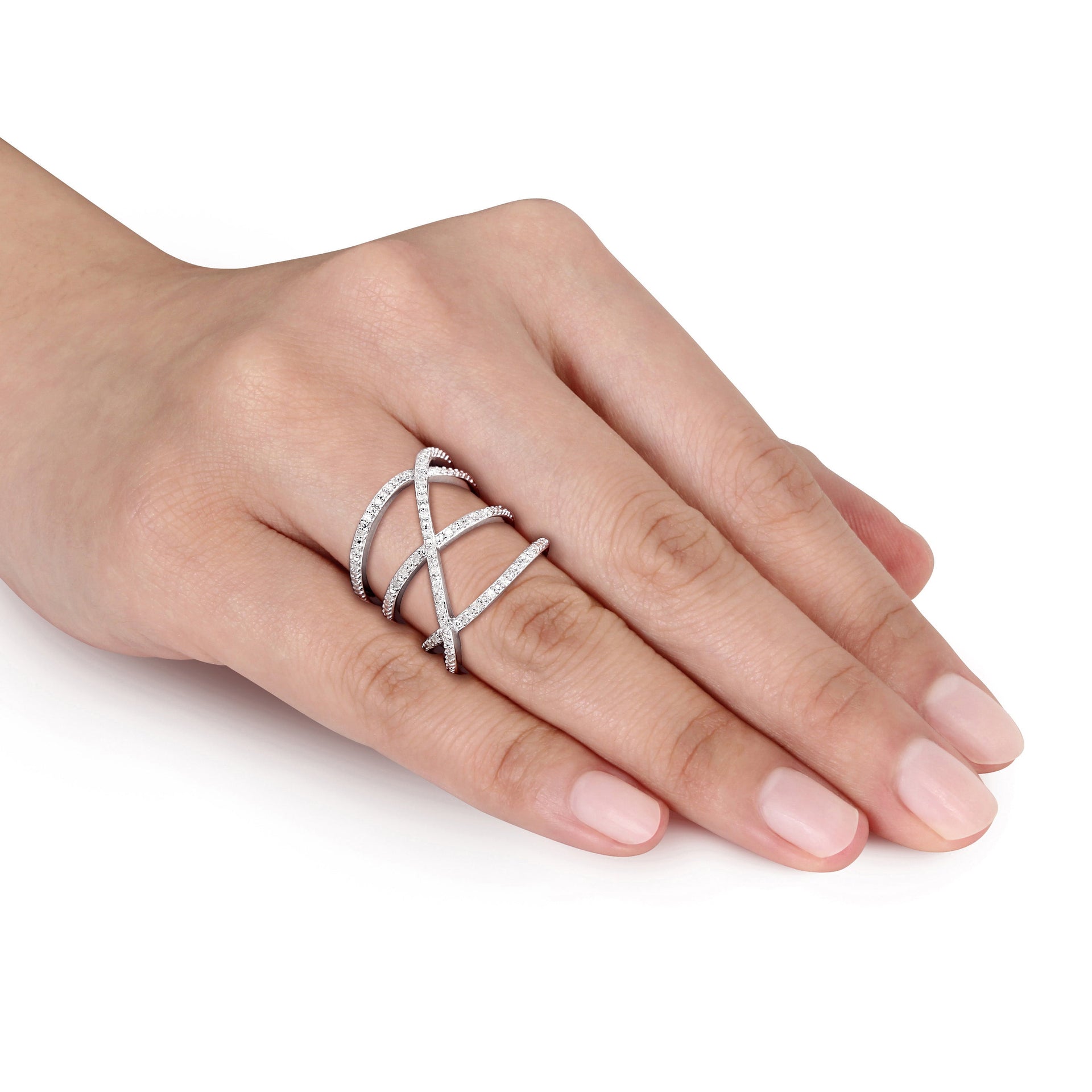 1/5ct TW Diamond Crossover Ring in Sterling Silver