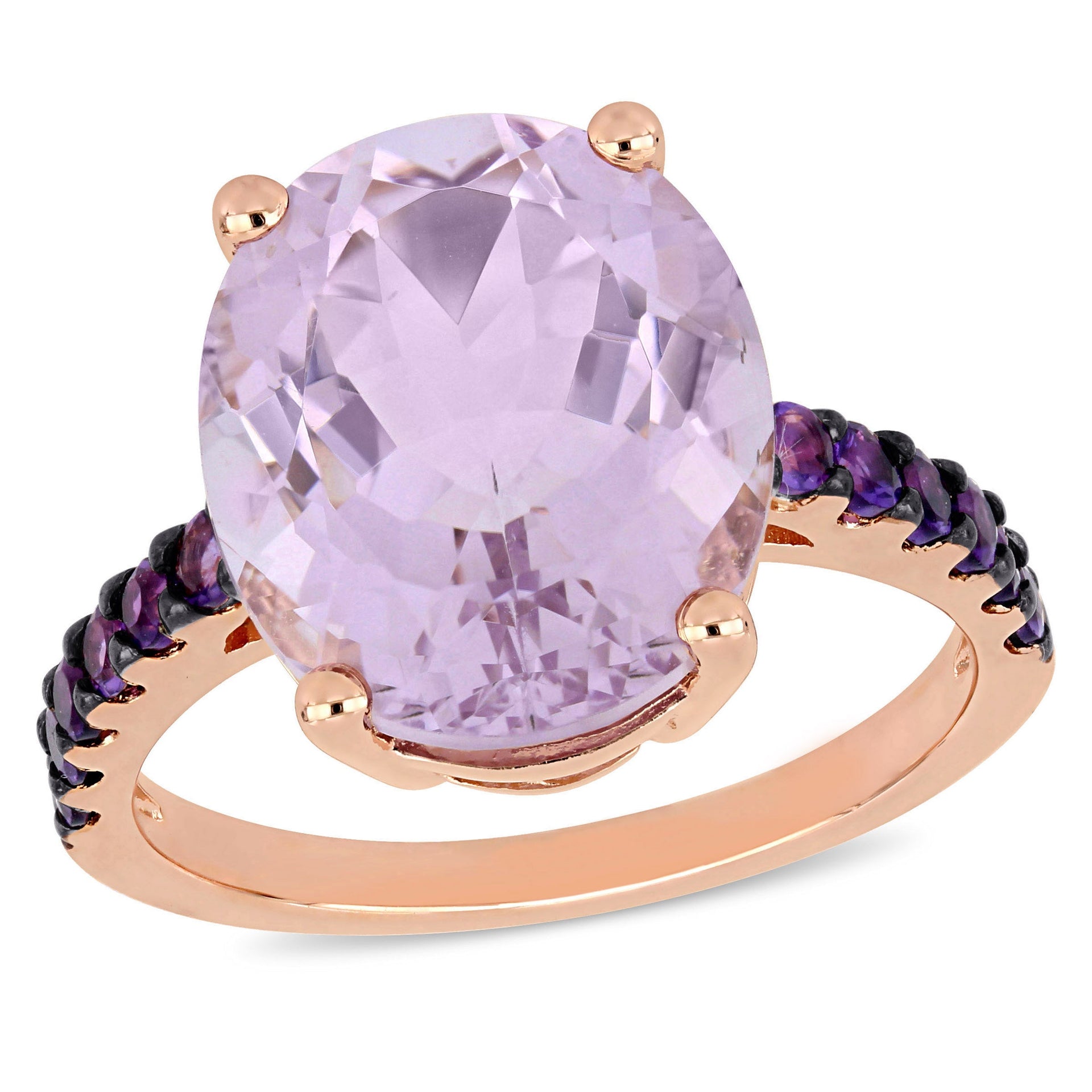 7 7/8 ct TW Oval-Cut Amethyst & Rose de France Ring in Rose Silver