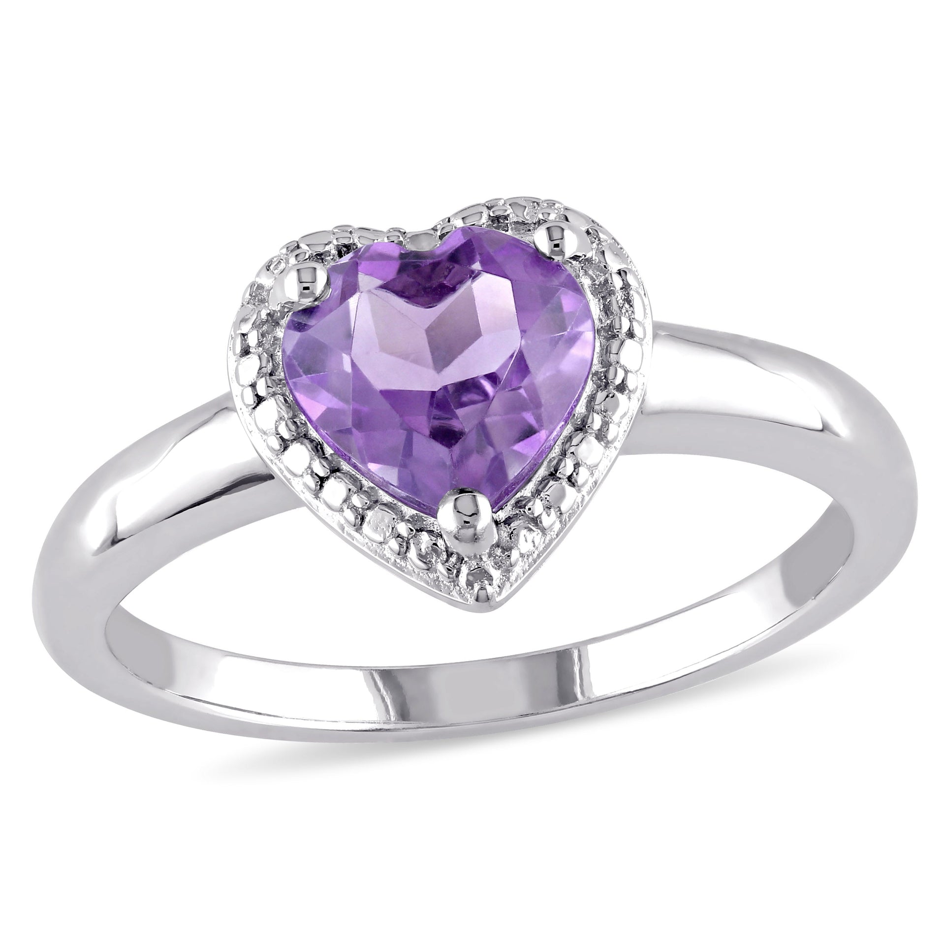Mimi & Max Amethyst Heart Halo Ring in Sterling Silver