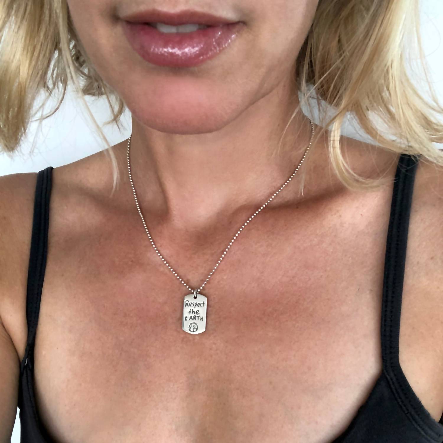 Women's Sterling 'resolutions We Can All Keep' Dogtags Max Necklace In Respect The Earth