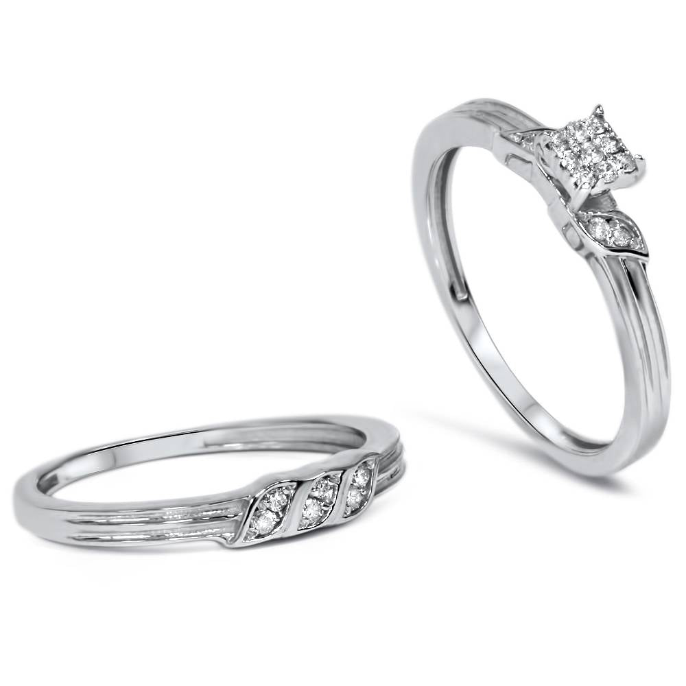 1/6ct Diamond Engagement Wedding Ring Set 10K White Gold