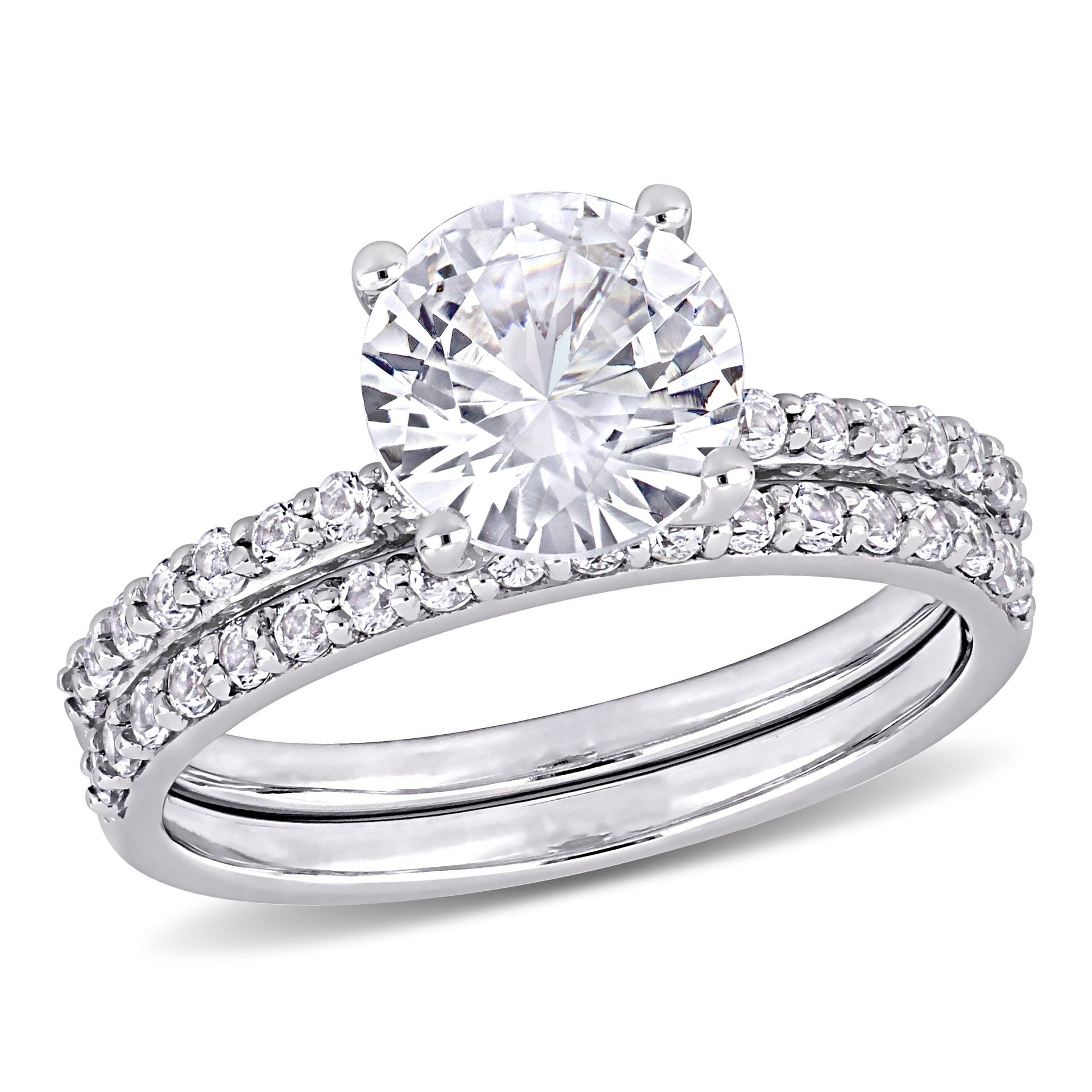 3 1/10ct TW Created White Sapphire Bridal Ring Set in 10k White Gold