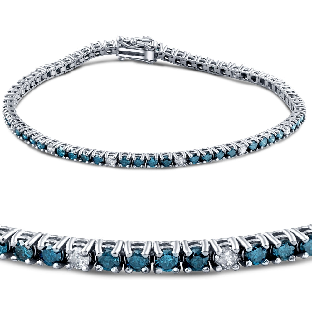 2 CT Treated Blue & White Diamond Tennis Bracelet 14K White Gold