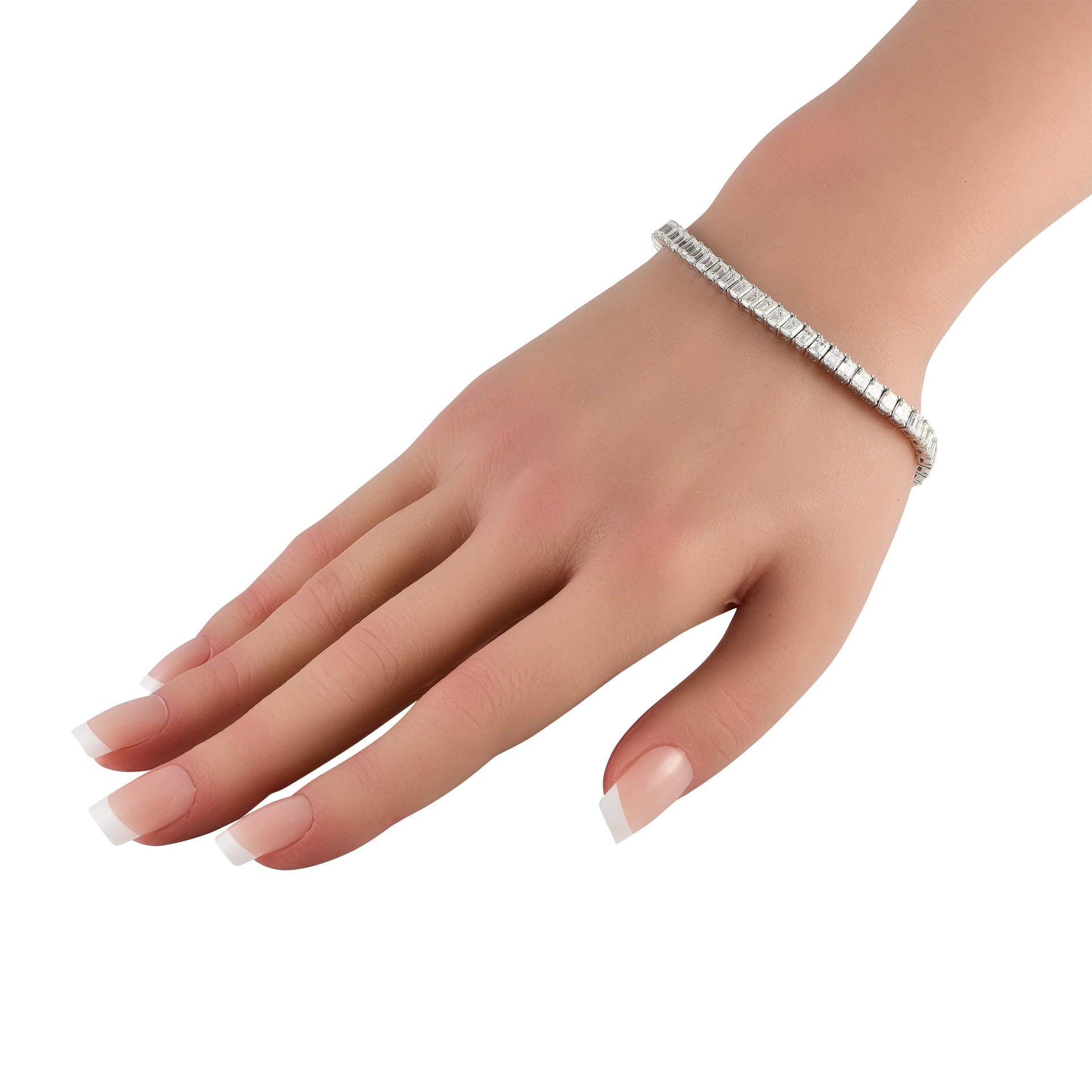 LB Exclusive 18K White Gold 11.30ct Diamond Emerald-Cut Tennis Bracelet ALB-18142-2