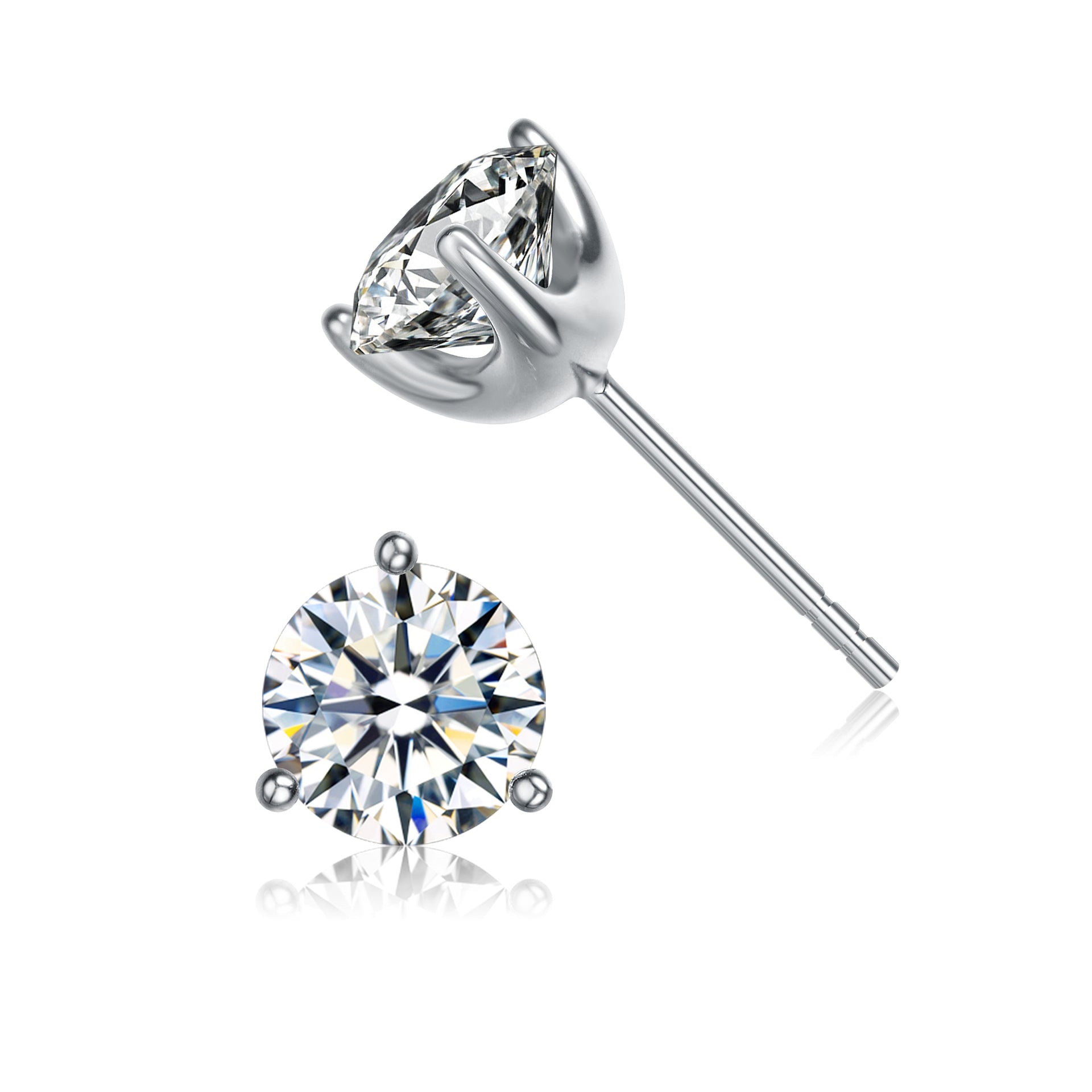 Sterling Silver Cubic Zirconia Solitaire Stud Earrings