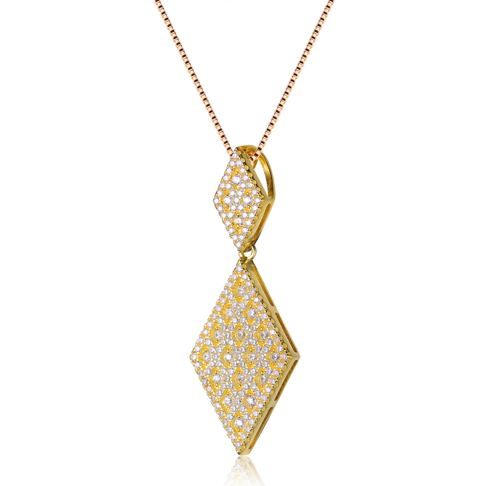 C.z. Sterling Silver Gold Plated Diamond Shape Drop Pendant