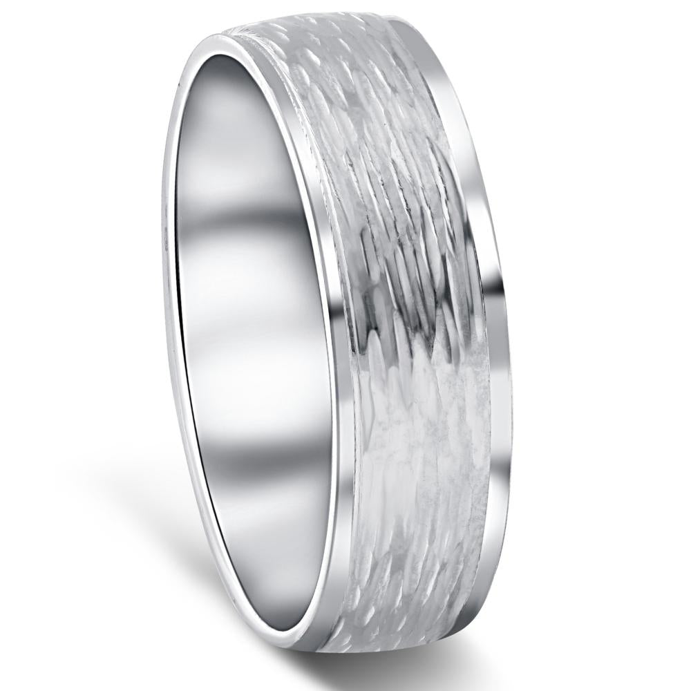 Hand Etched 6mm Dome Wedding Band 10K White Gold Size Selectable