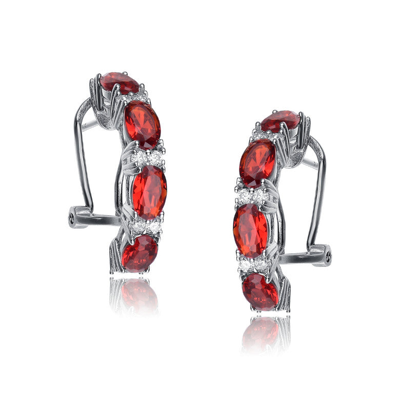 GENEVIVE Sterling Silver Ruby Cubic Zirconia Petite Hoop Earrings