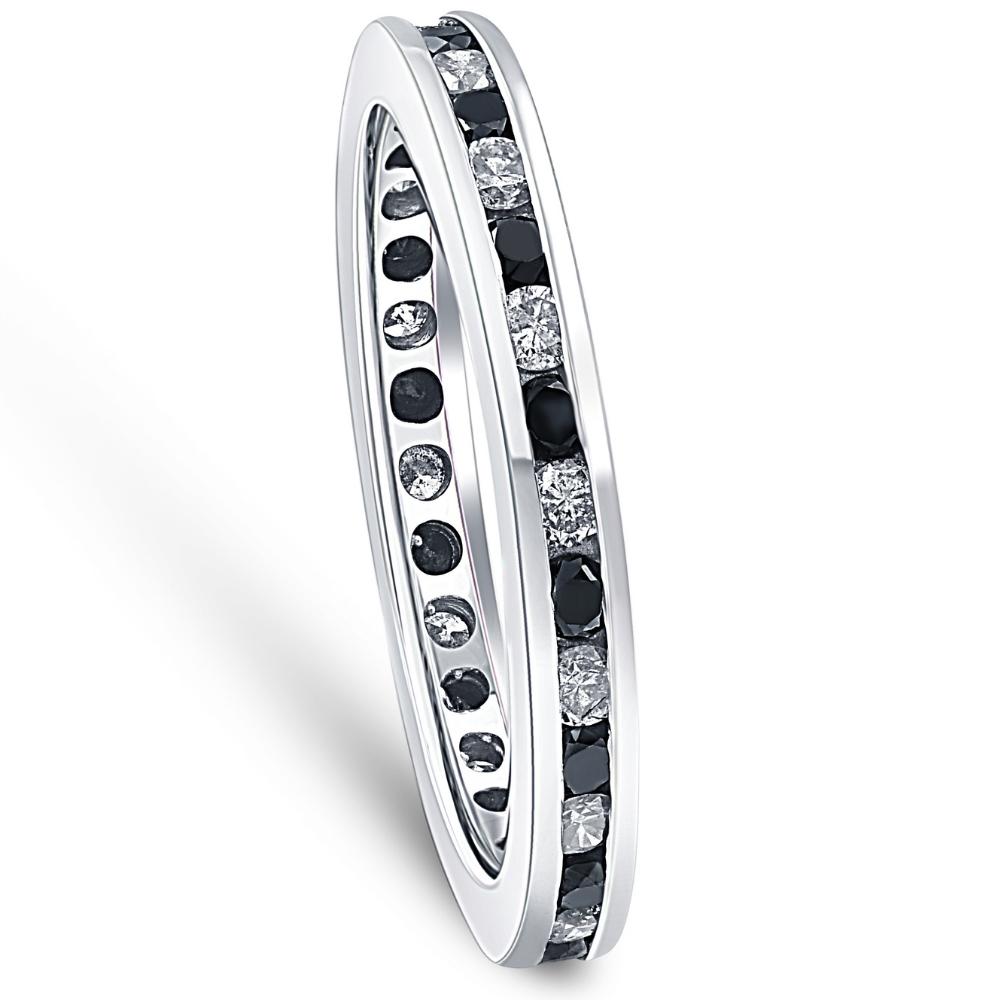 1ct Black & White Diamond Eternity Ring 14K White Gold Band