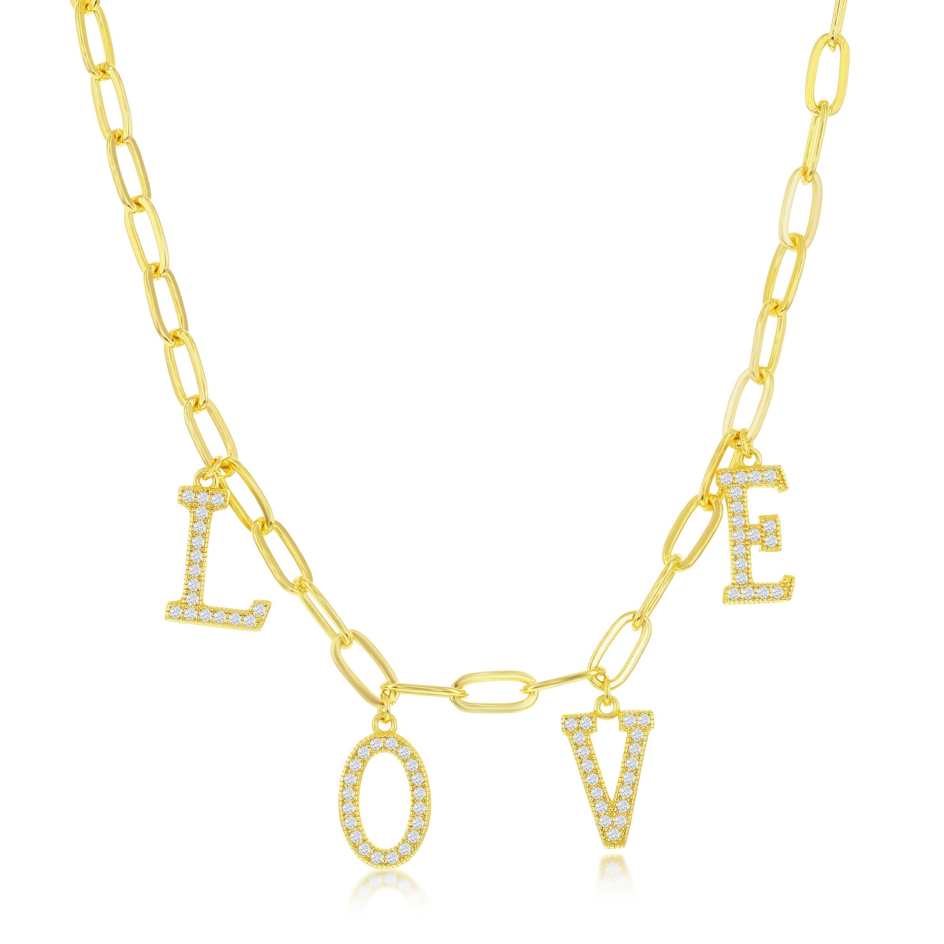 Sterling Silver CZ 'LOVE' Paperclip Necklace