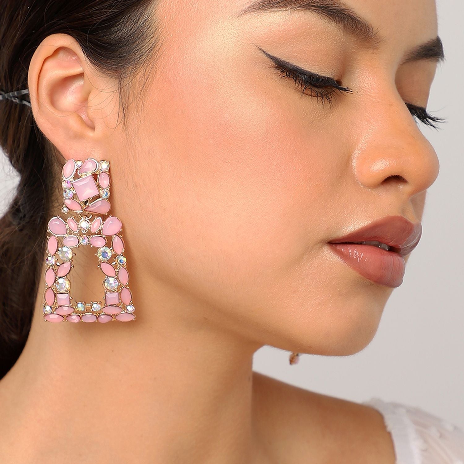Pink Color Pink Stone Designer Drop Earrings For Women's