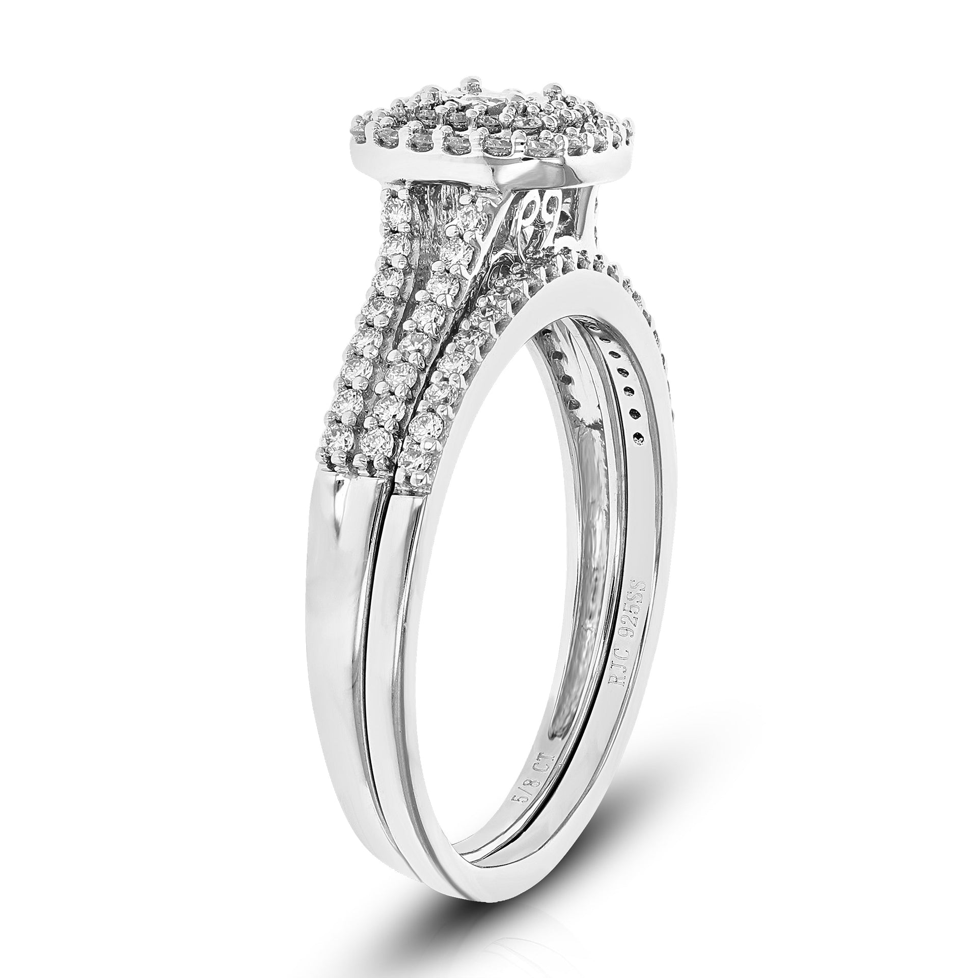 1/2 cttw Round Cut Lab Grown Diamond Wedding Engagement Ring Bridal Set .925 Sterling Silver