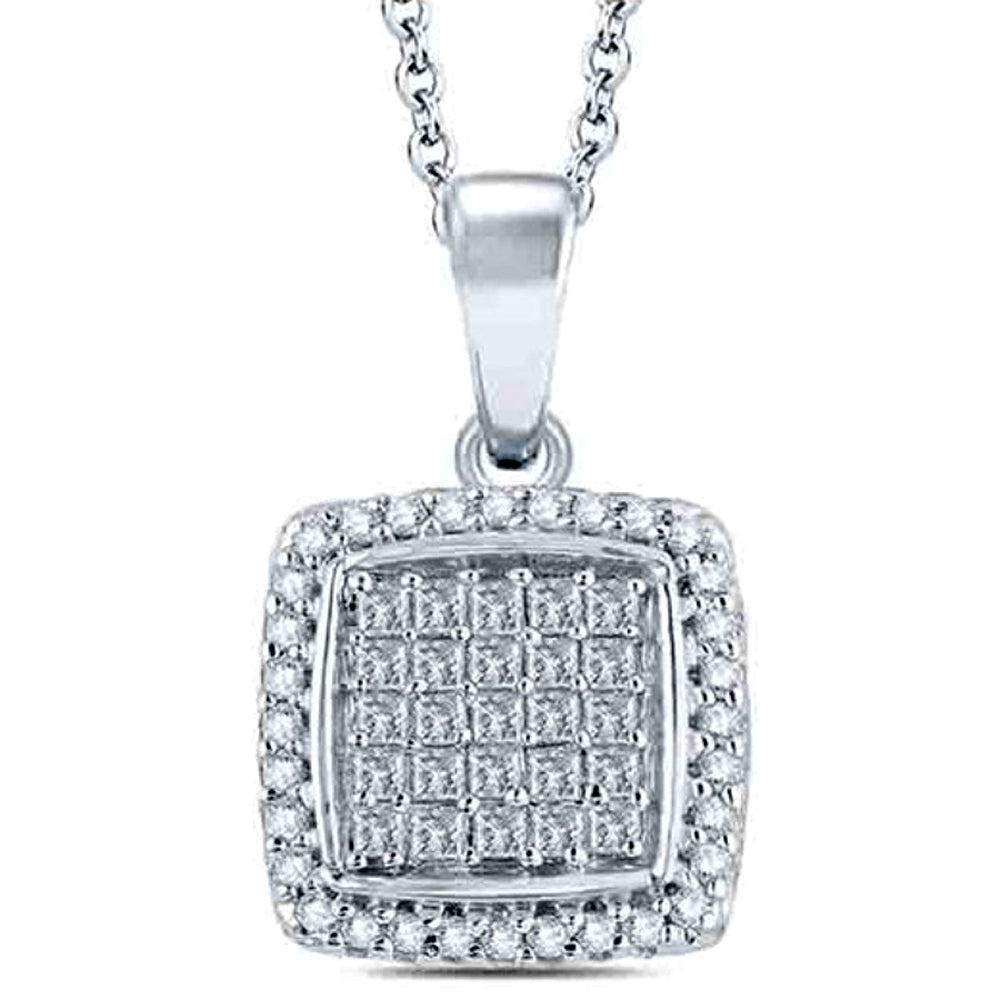 3/4 cttw Princess Cut Pave Diamond Halo Pendant 10K White Gold 1' Tall
