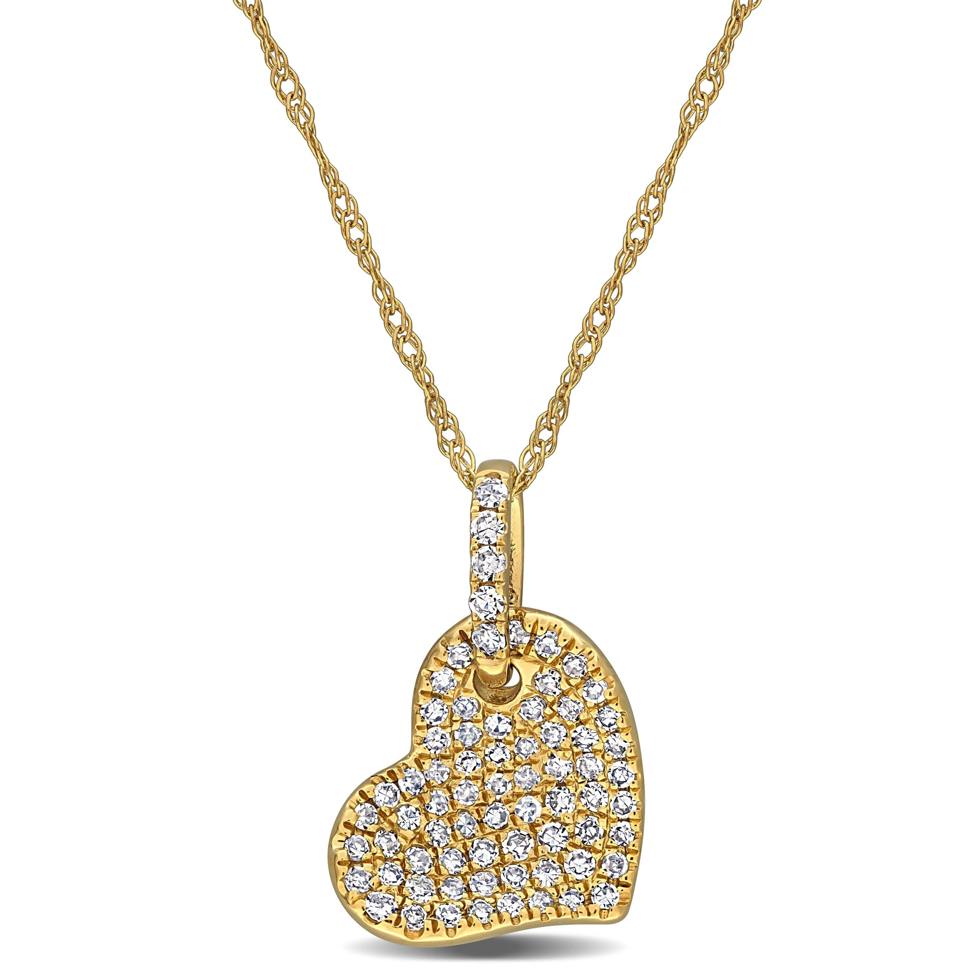 1/4 ct TW Pave Diamond Heart Necklace in 14k Yellow Gold