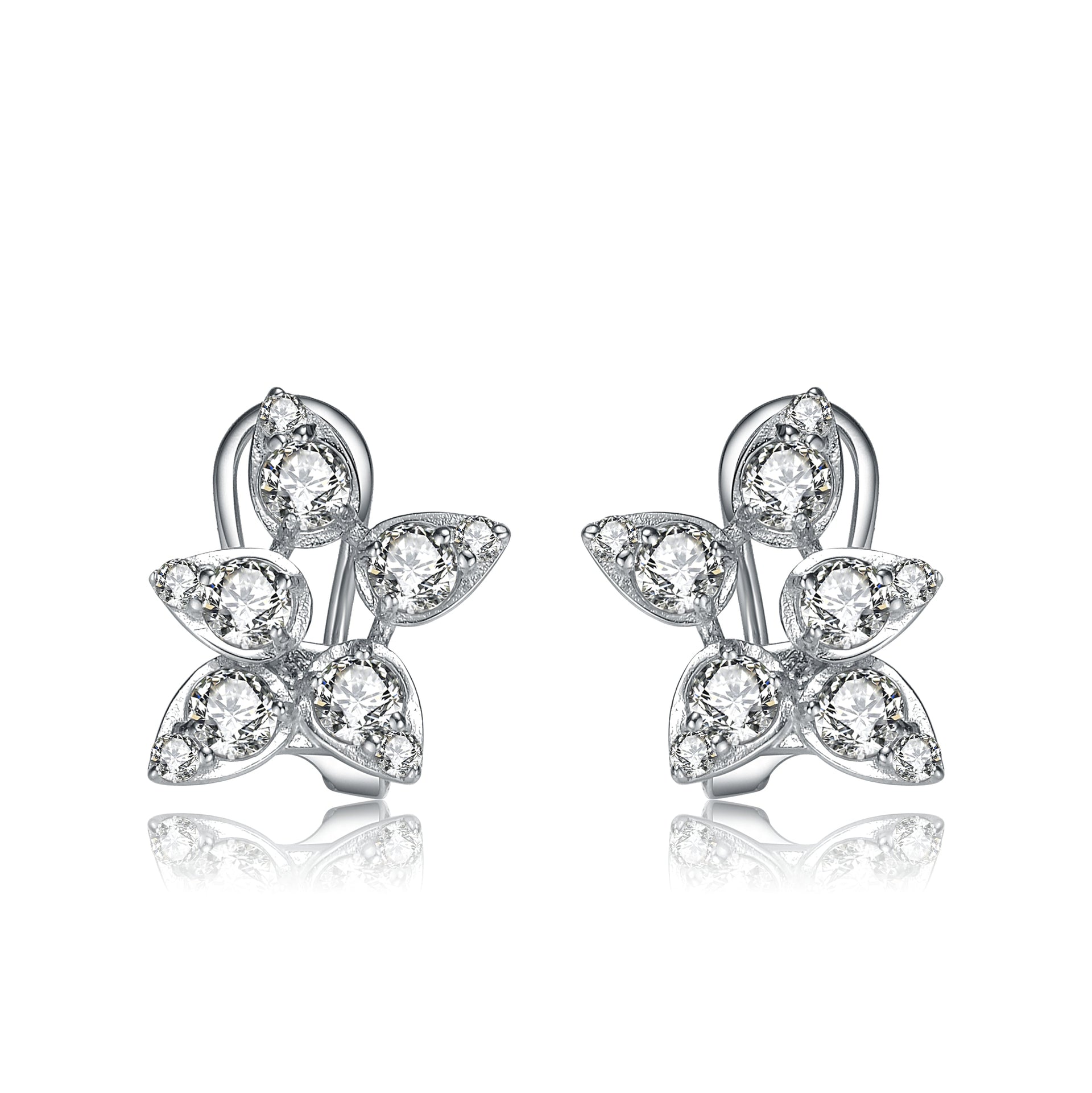 Sterling Silver Cubic Zirconia Leaf Stud Earrings