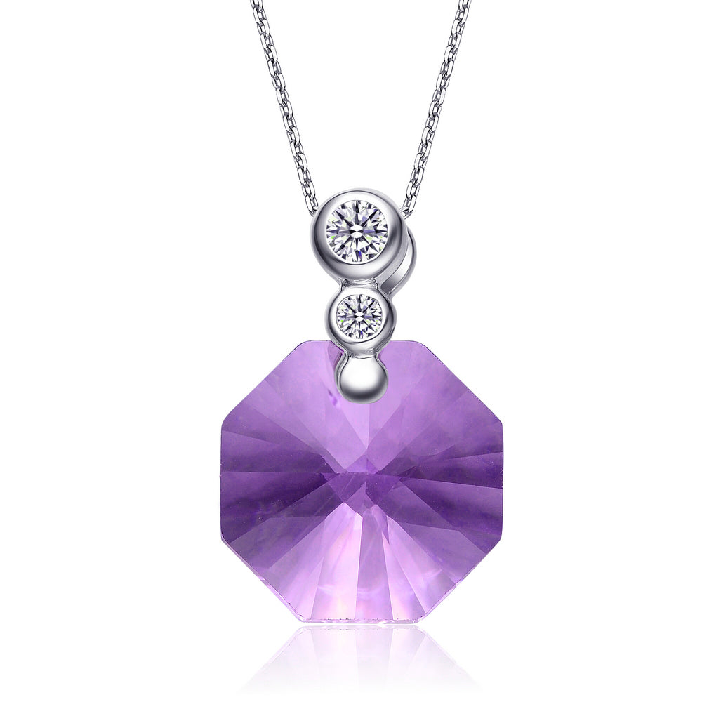 Gv Sterling Silver Purple Cubic Zirconia Octagon Necklace