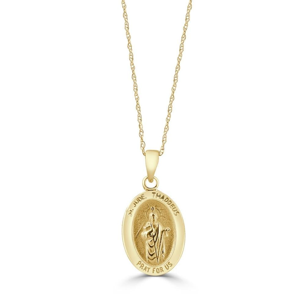 14k White or Yellow Gold Mother St. Jude Thaddeus Pendant Necklace 14.5mm Tall