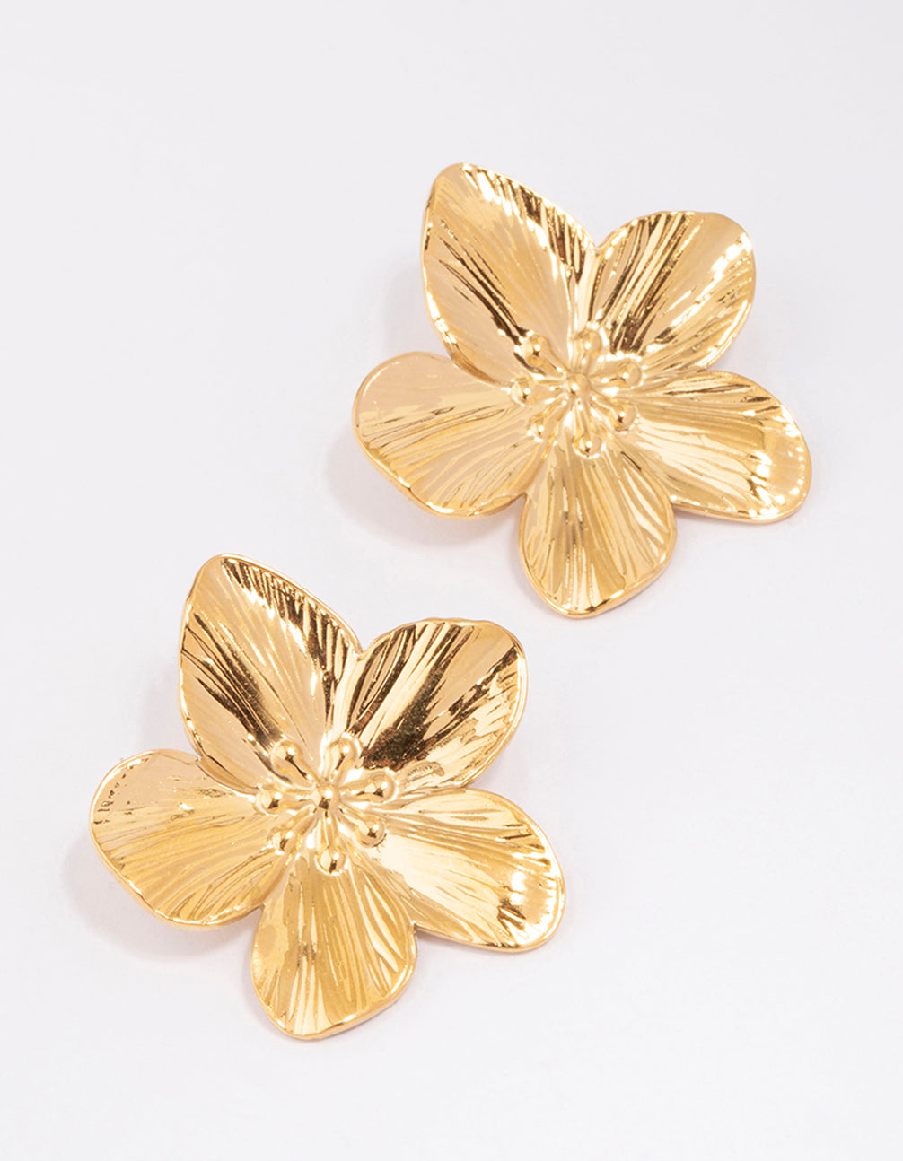 Lovisa Waterproof Gold Plated Stainless Steel Textured Flower Stud Earrings | Premium Gold PVD Plated | Hypoallergenic | Long Lasting Brilliance