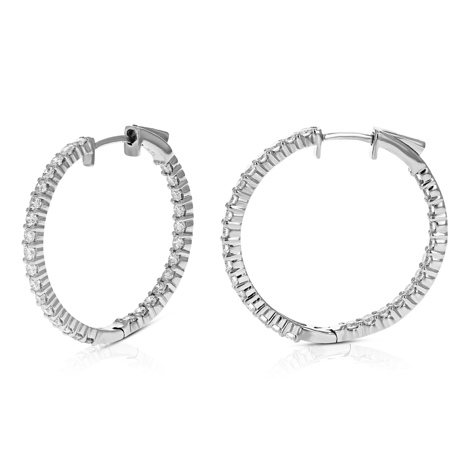 1.50 58 Stones cttw Round Lab Grown Diamond Hoop Earrings .925 Sterling Silver Prong Set 1 Inch