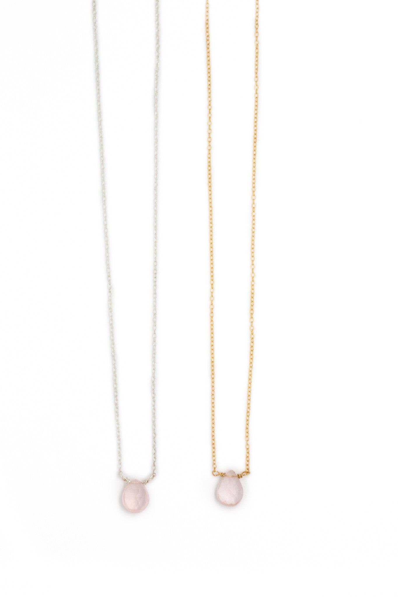 Stephanie Delicate Drop Demi Fine Necklace in Rose Quartz