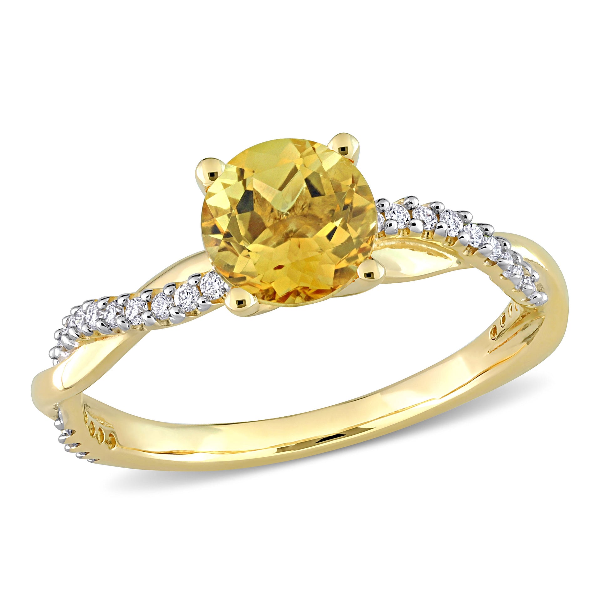 1 CT TGW Citrine and 1/6 CT TW Diamond Crossover Ring in 14k Yellow Gold