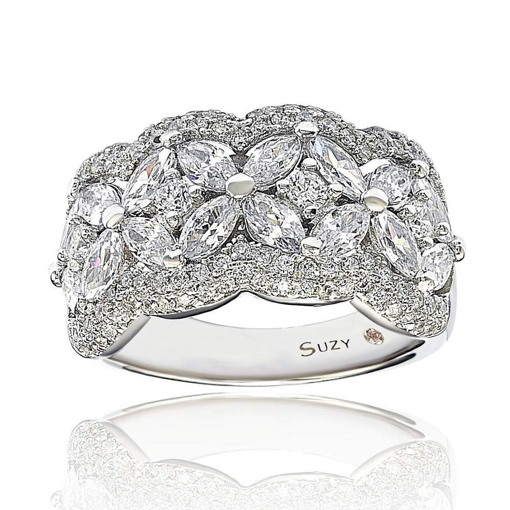 Suzy Levian Sterling Silver White Cubic Zirconia Flower Ring