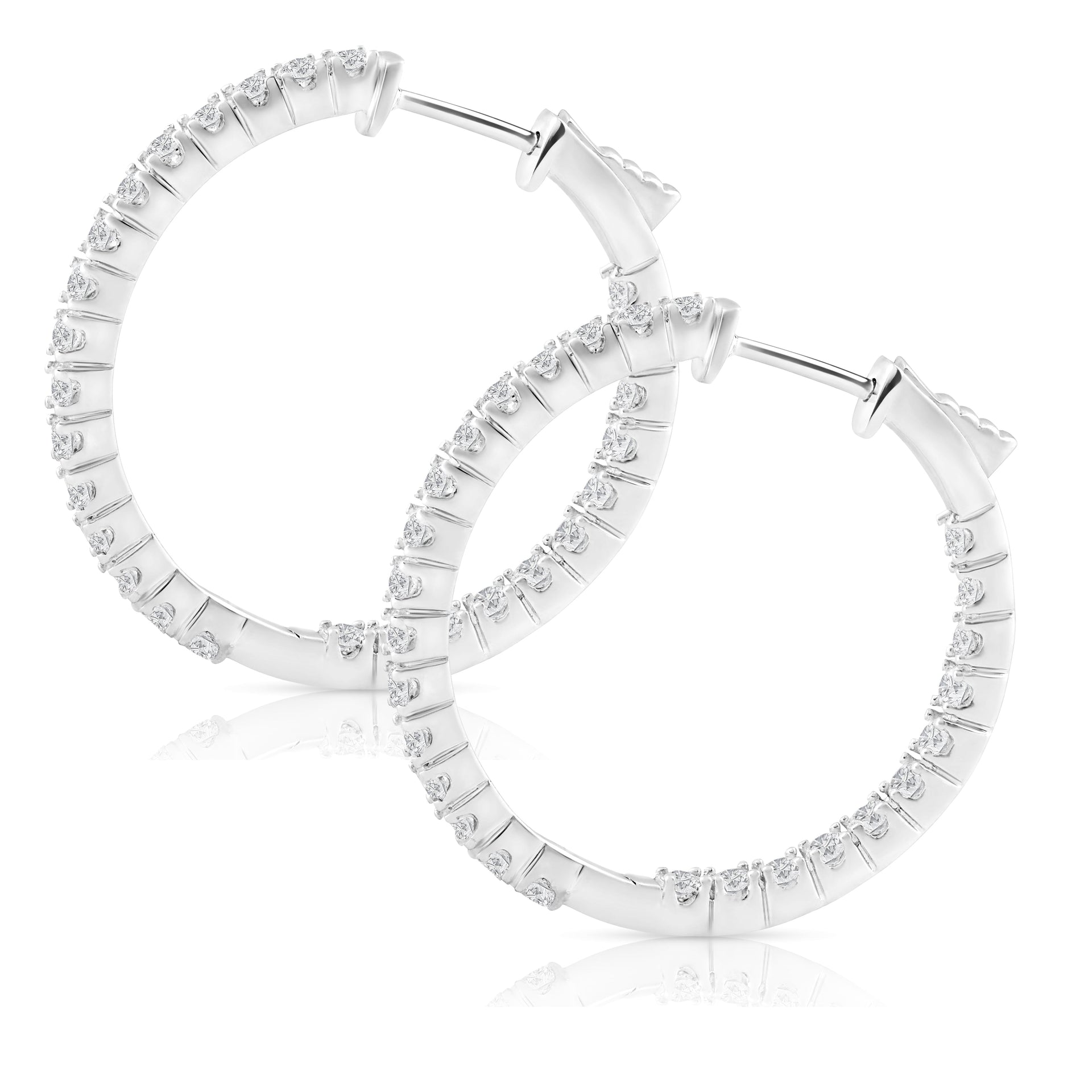 1 1/2 ct Diamond Inside Outside Hoops Vault Lock 1' Tall 14k White Gold