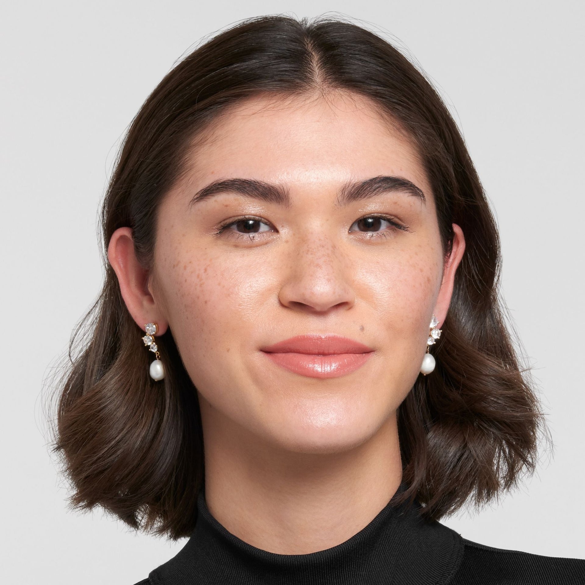 14k Gold Plated Deco Crystal and Freshwater Pearl Drop Earrings