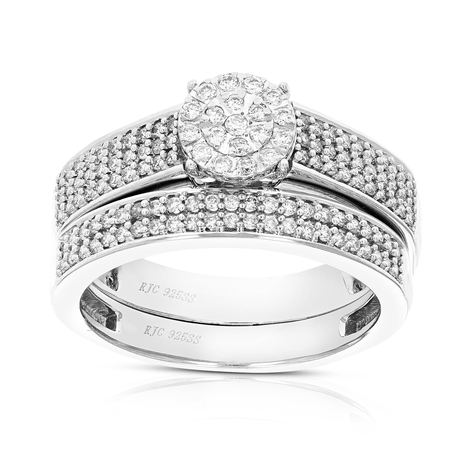 1/2 cttw Round Cut Lab Grown Diamond Bridal Set .925 Sterling Silver Prong Set
