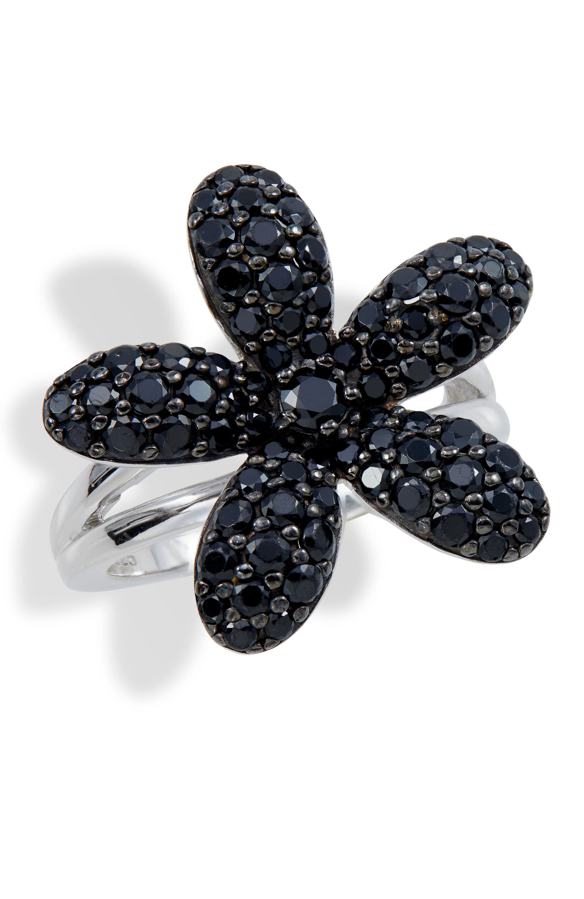 Sterling Silver Black Spinel Flower