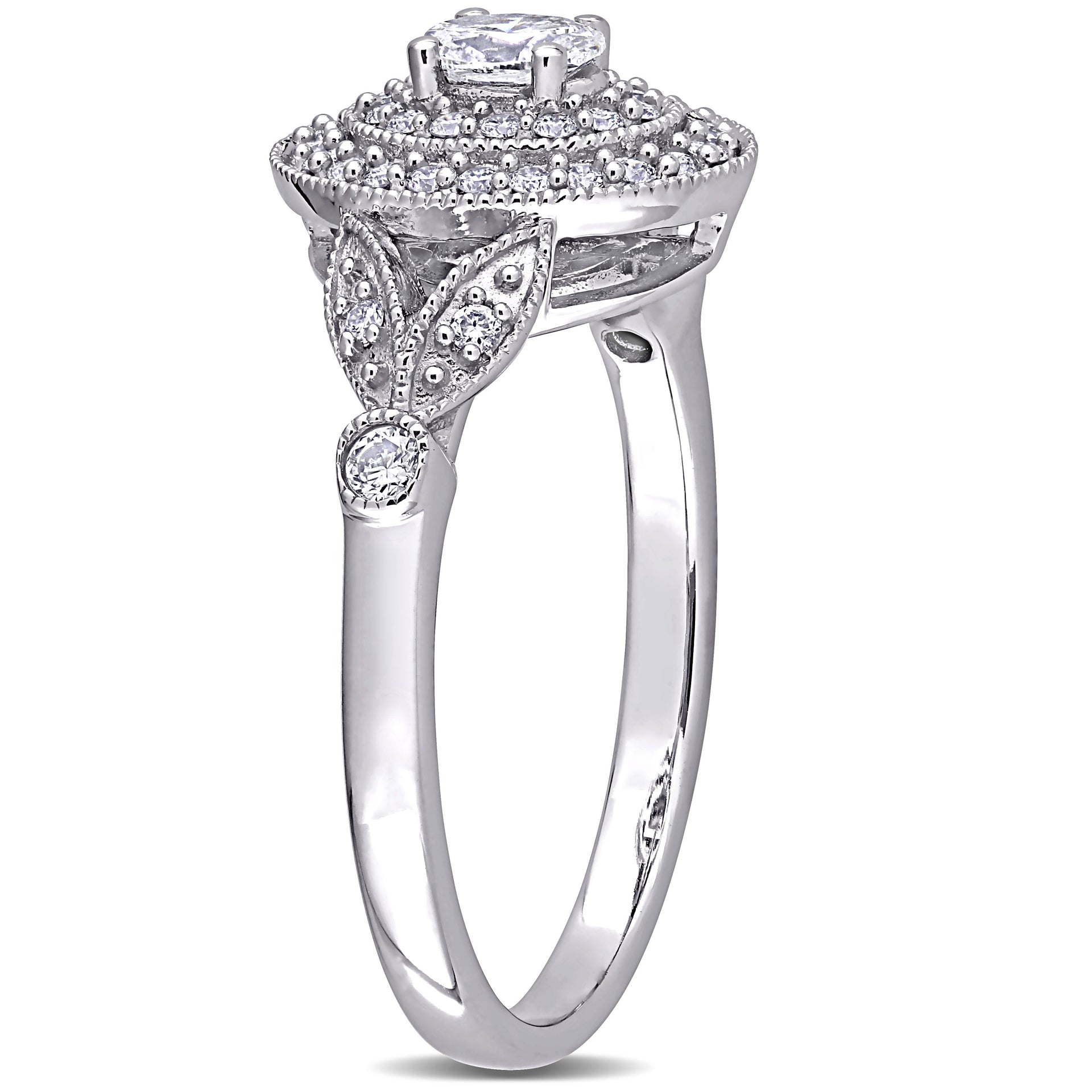 Mimi & Max 1/2ct TW Oval Round Diamond Double Halo Ring 14k White Gold