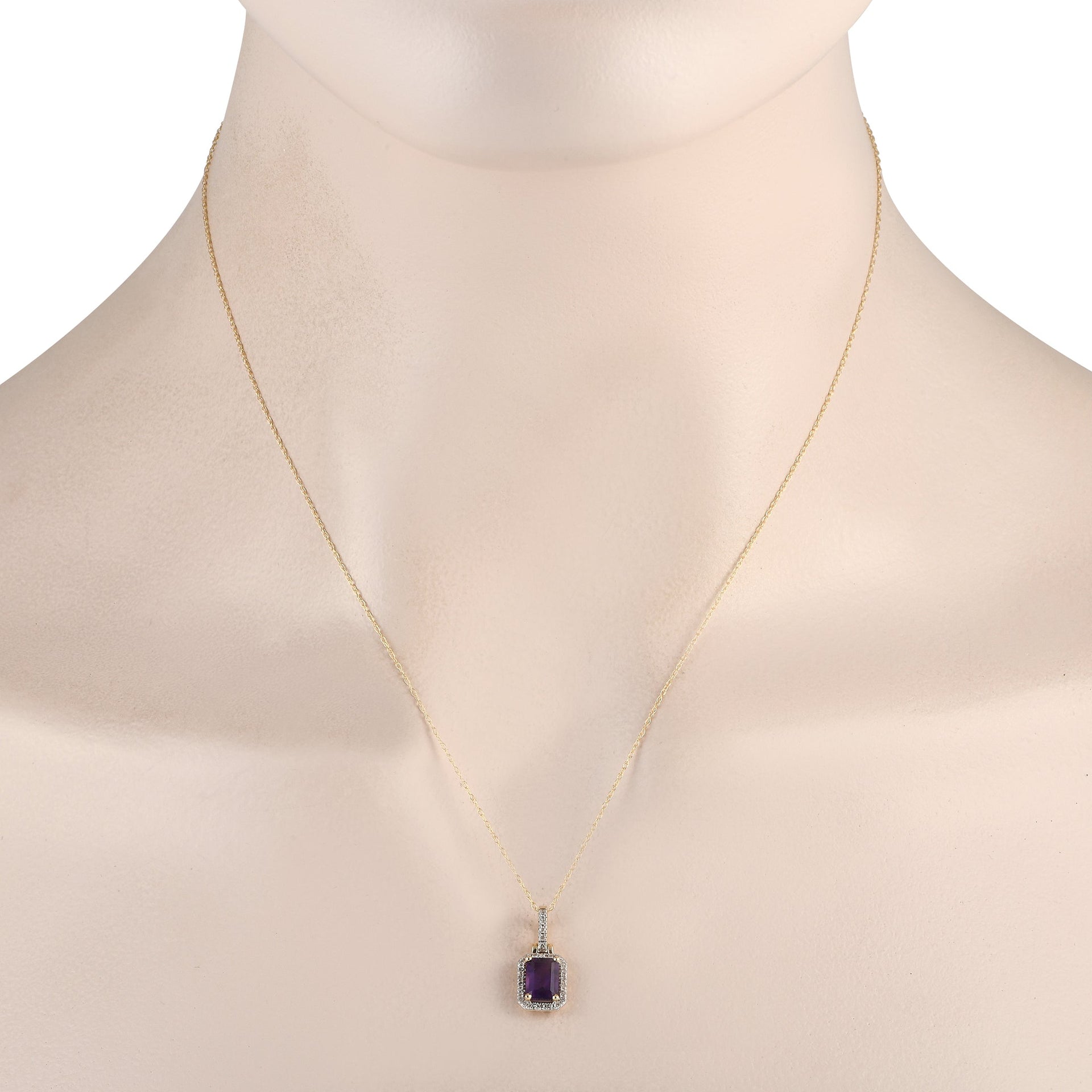 LB Exclusive 14K Yellow Gold 0.12ct Diamond and Amethyst Pendant Necklace PD4-15501YAM
