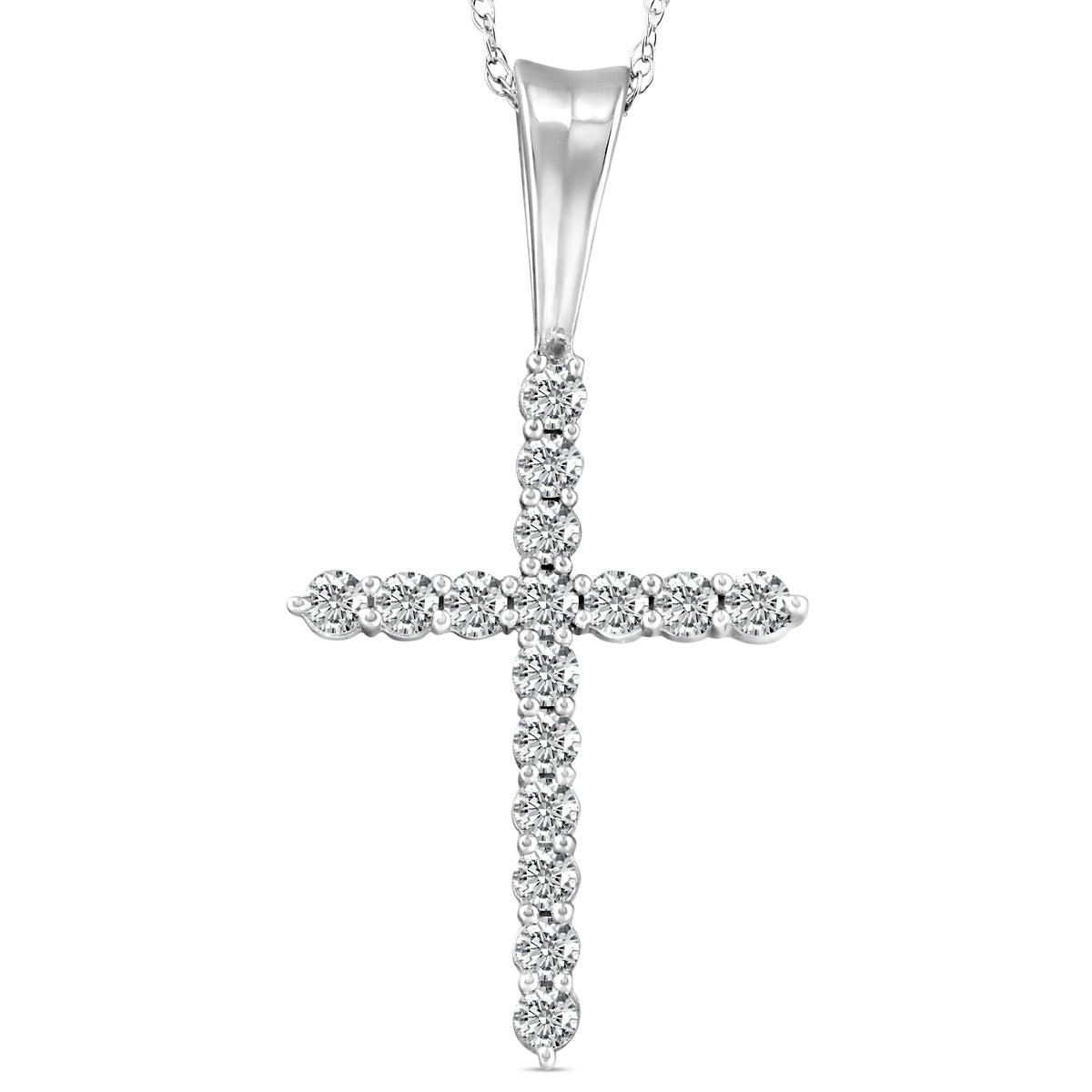 1/2 Ct Diamond Cross Pendant Necklace 18' White Gold